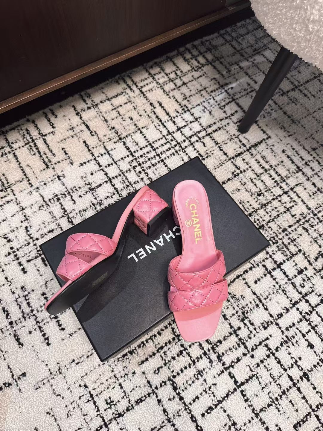 CHANEL MID HEEL MULES IN BRIGHT PINK SHEEPSKIN