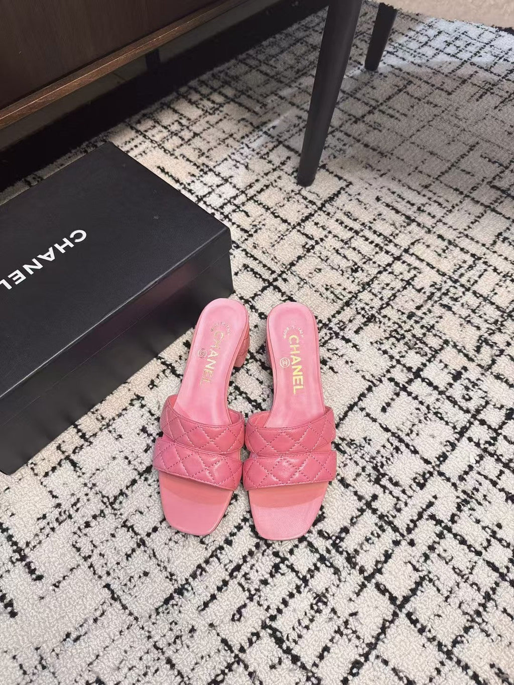 CHANEL MID HEEL MULES IN BRIGHT PINK SHEEPSKIN