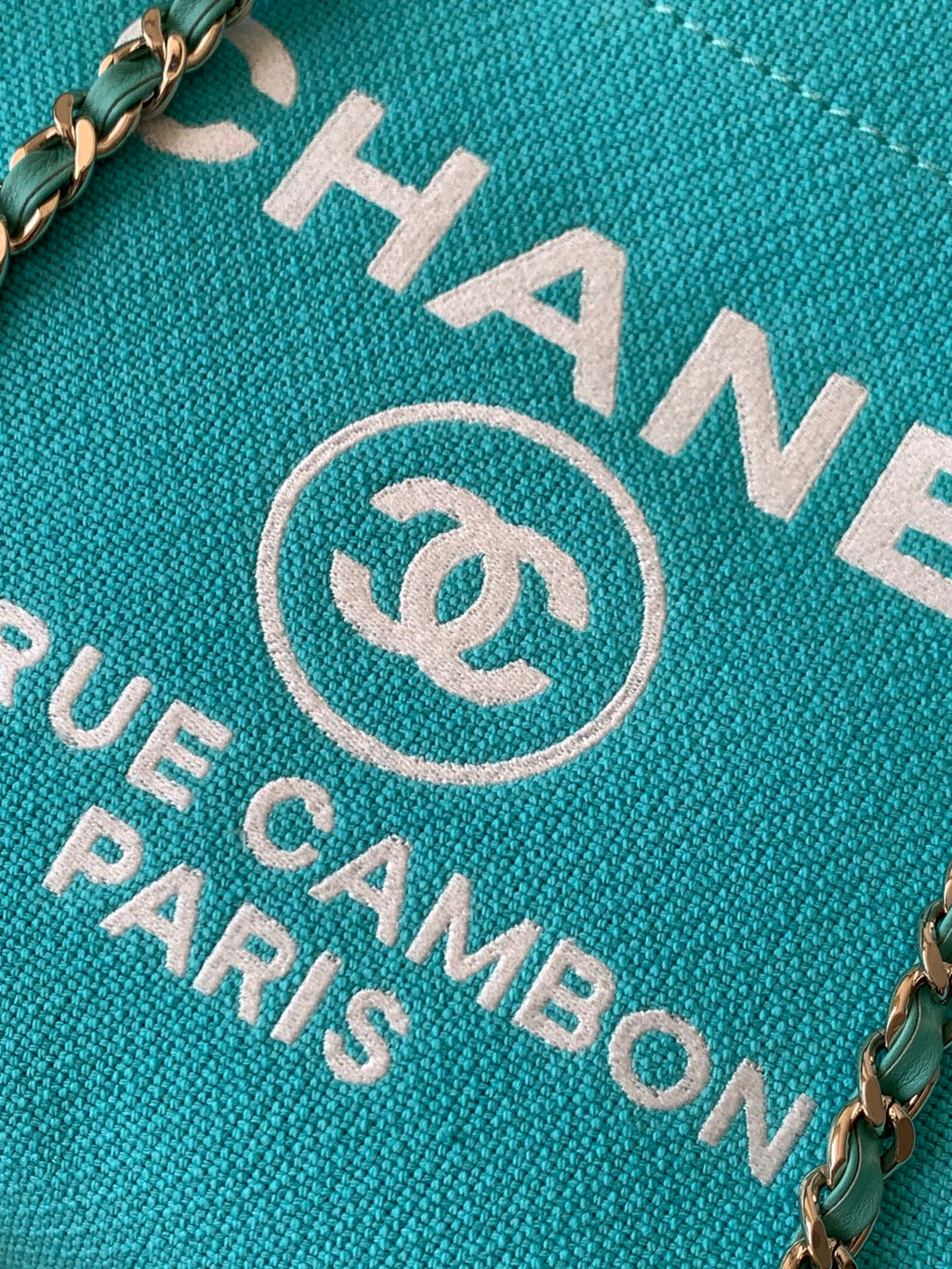 CHANEL 25S TOTE BAG 33 IN TURQUOISE BLUE CANVAS