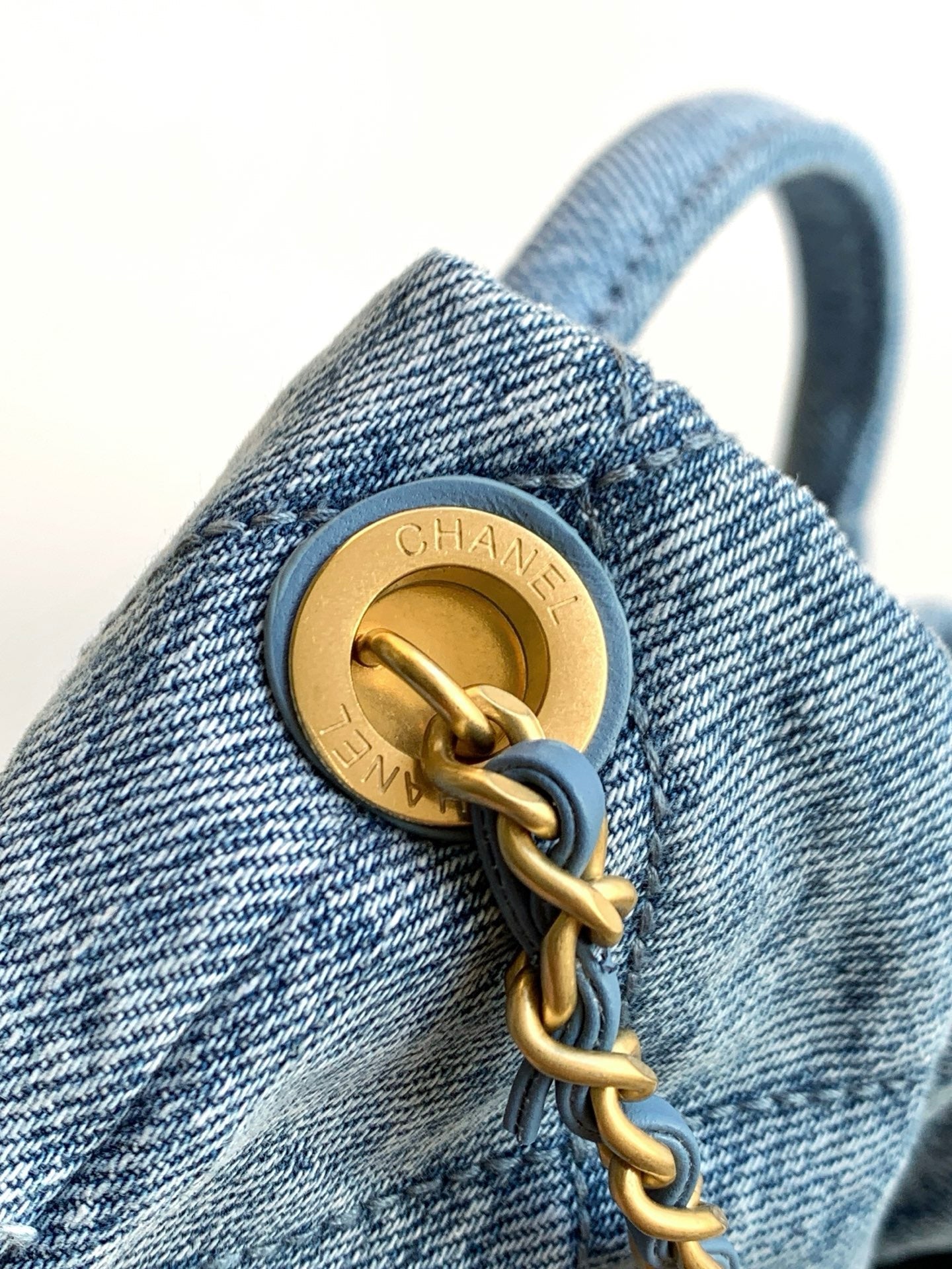 CHANEL 25S MAXI BOW BAG 26 IN BLUE DENIM WITH GOLD HARDWARE