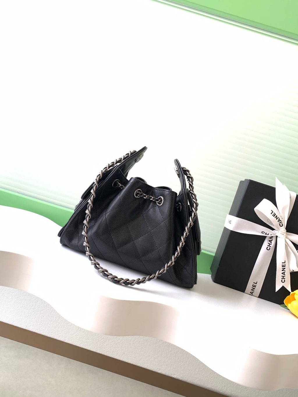 CHANEL 25S HOBO BAG 22 IN BLACK CAVIAR LEATHER STYLE 1