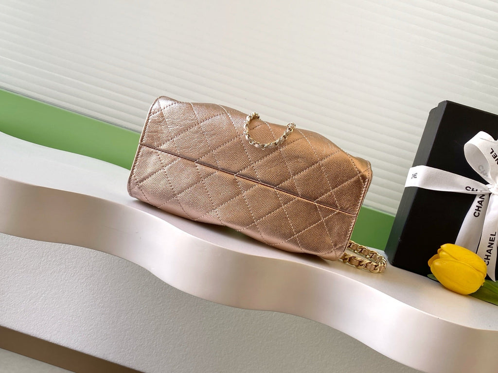 CHANEL 25S HOBO BAG 22 IN ROSE METALLIC CAVIAR