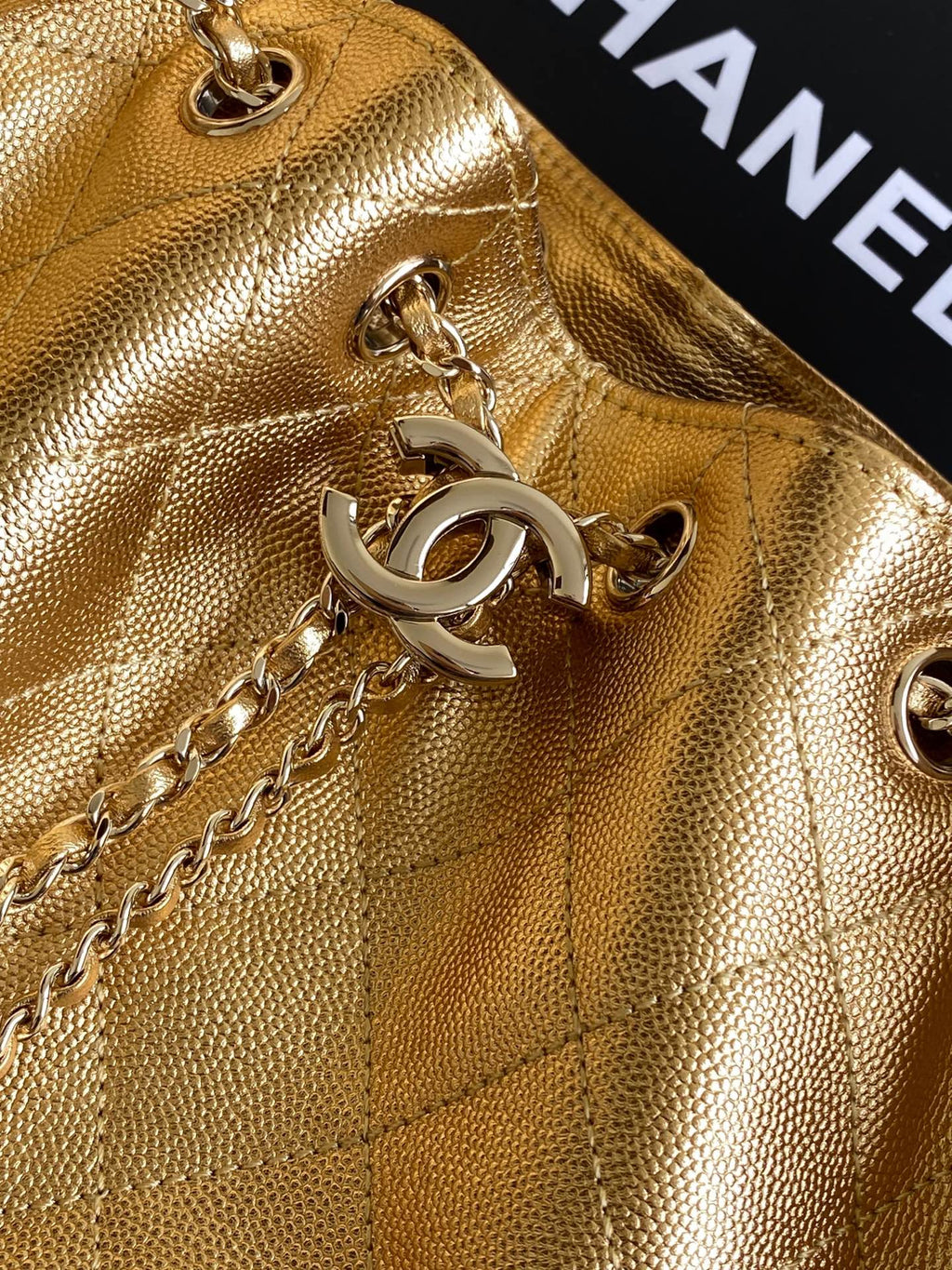 CHANEL 25S HOBO BAG 30 IN METALLIC GOLD CAVIAR LEATHER