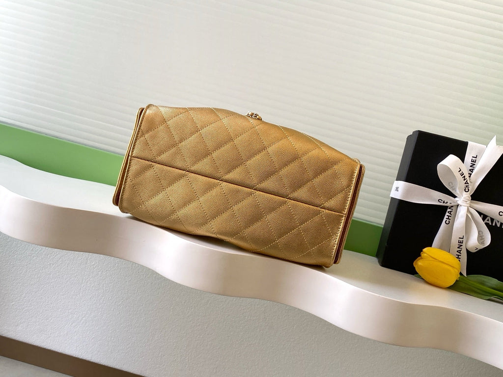 CHANEL 25S HOBO BAG 30 IN METALLIC GOLD CAVIAR LEATHER