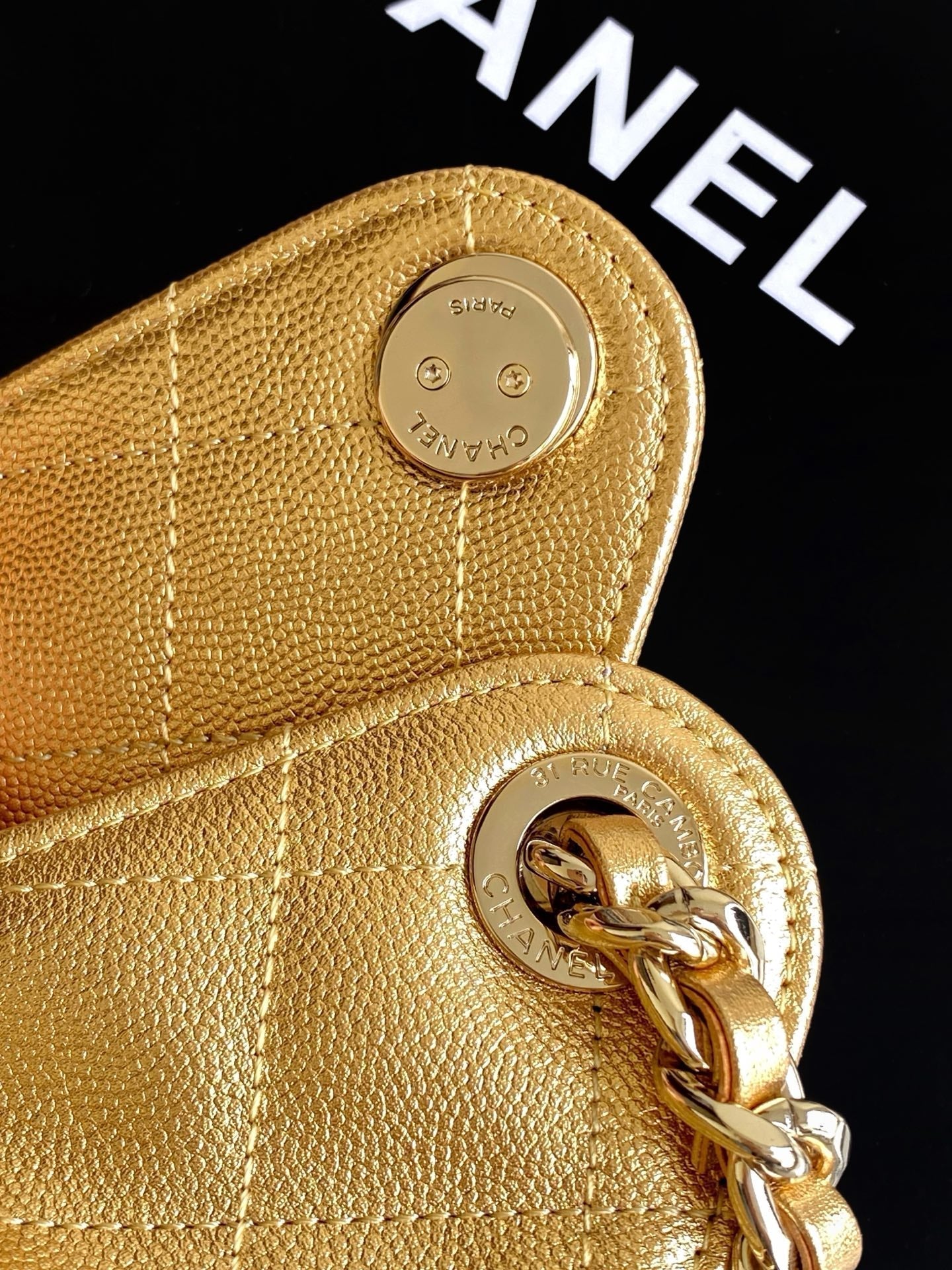 CHANEL 25S HOBO BAG 30 IN METALLIC GOLD CAVIAR LEATHER