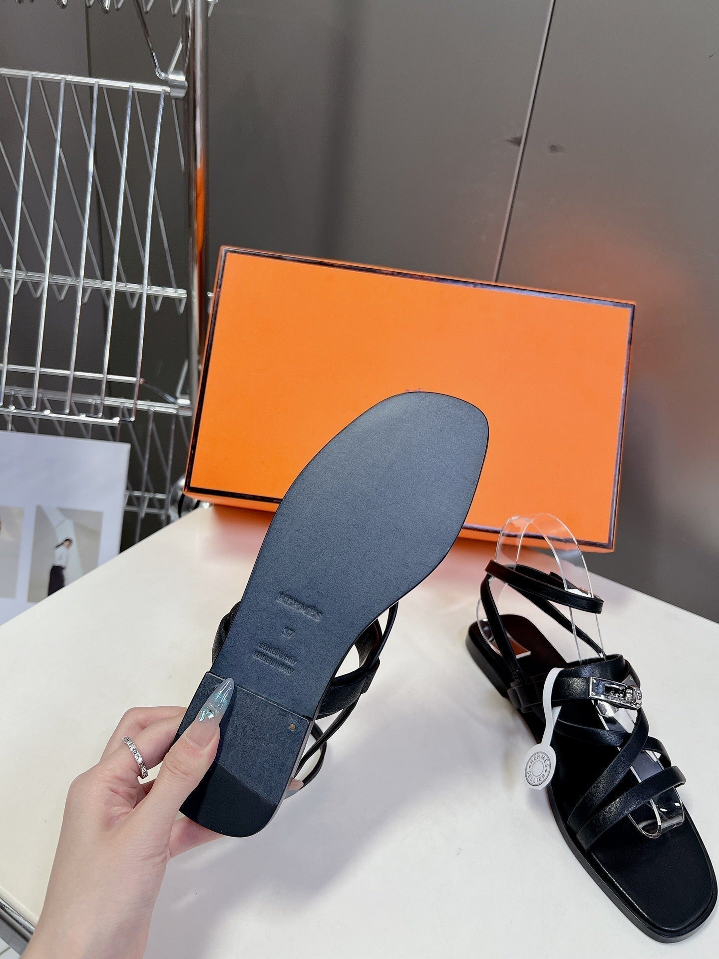 HERMES JUNE SANDAL BLACK CALFSKIN