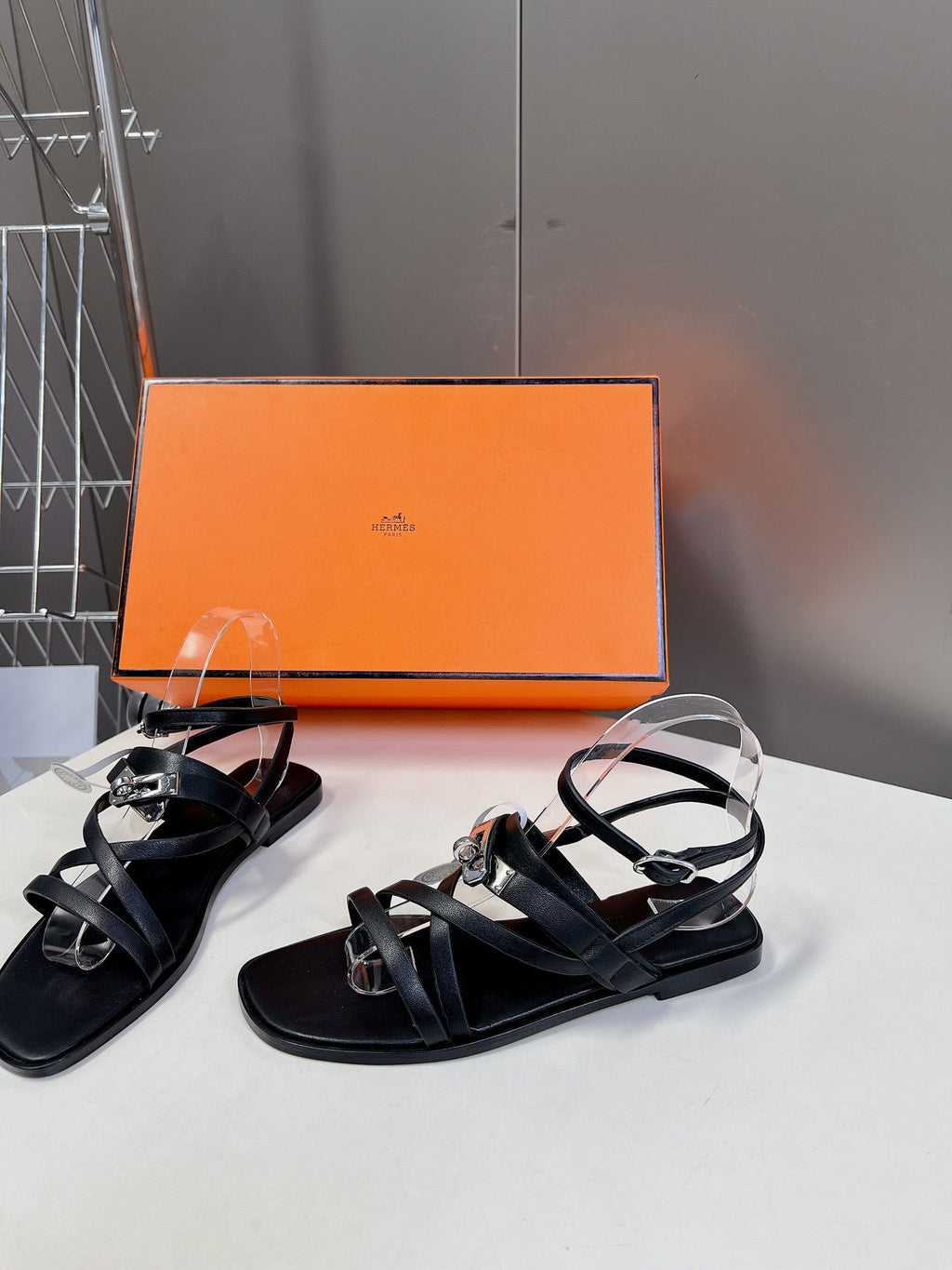 HERMES JUNE SANDAL BLACK CALFSKIN