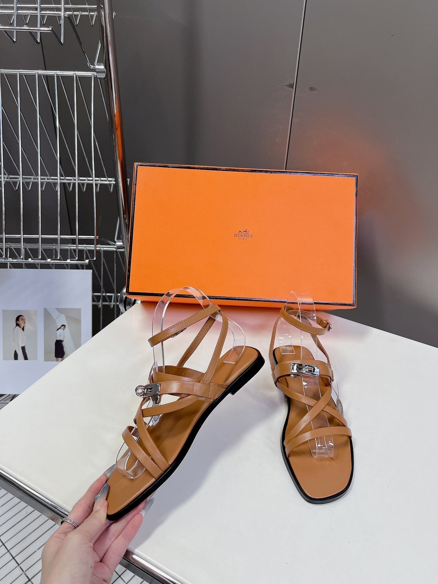 HERMES JUNE SANDAL CARAMEL CALFSKIN