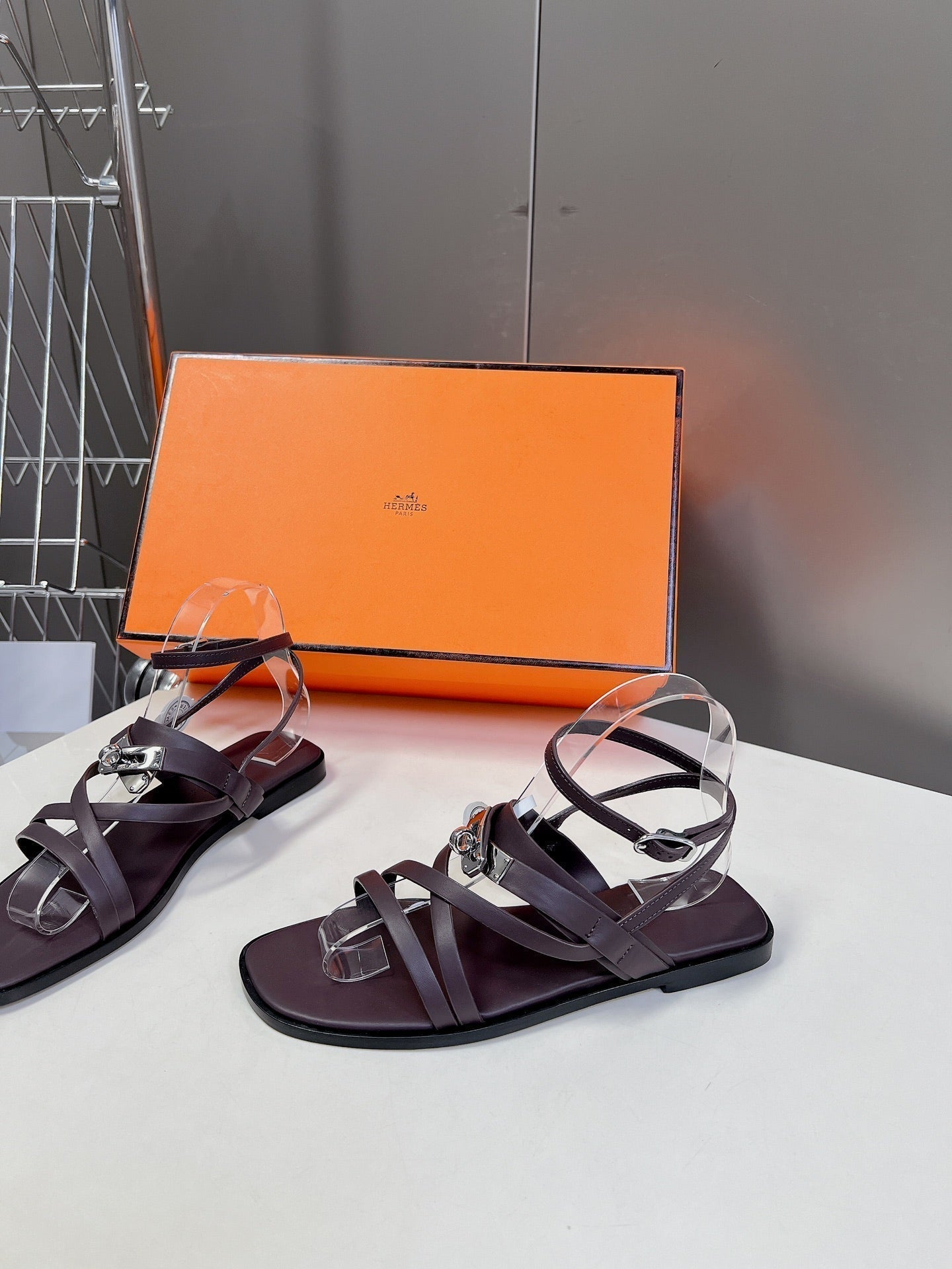 HERMES JUNE SANDAL CHOCOLATE CALFSKIN