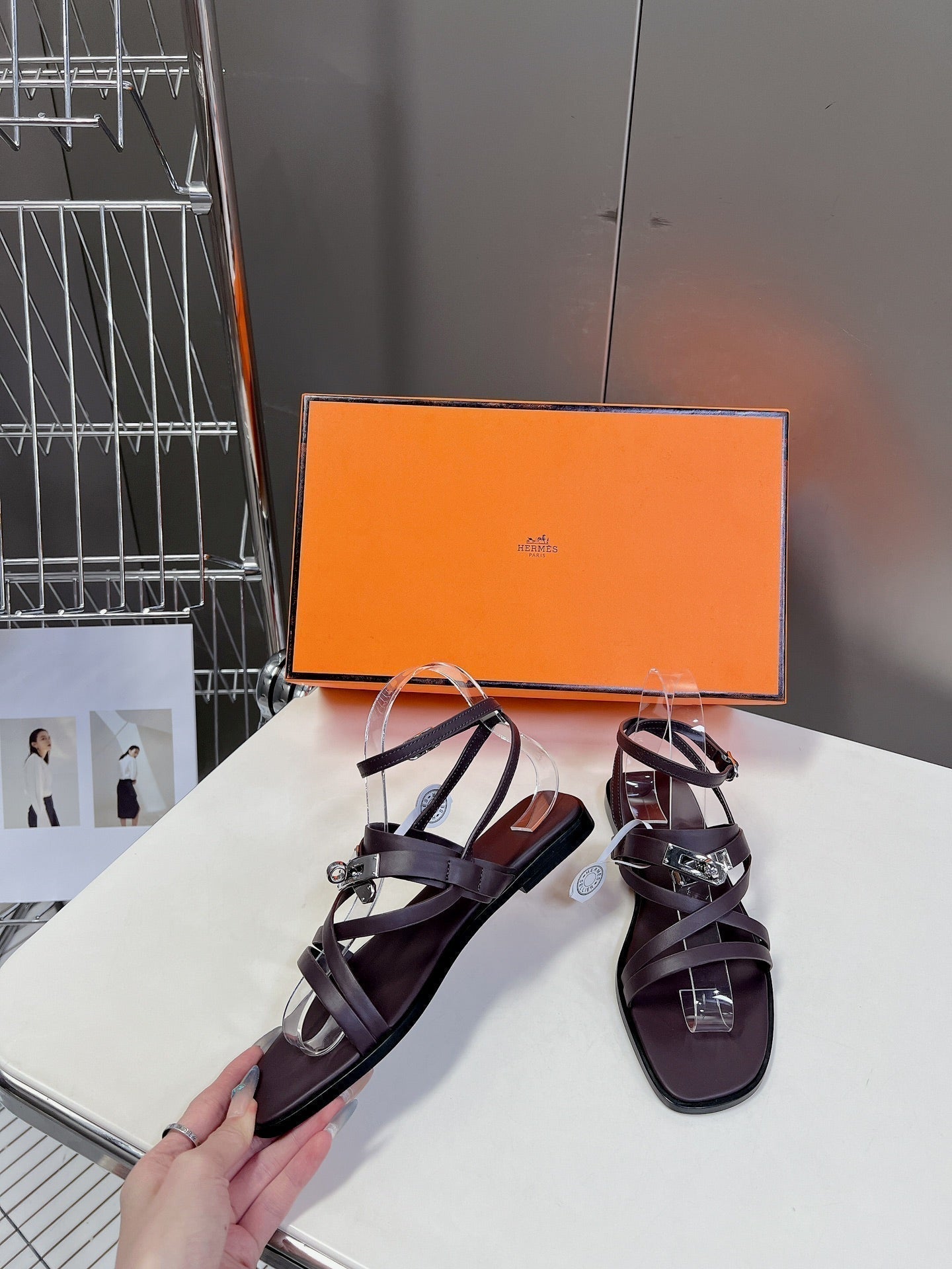 HERMES JUNE SANDAL CHOCOLATE CALFSKIN