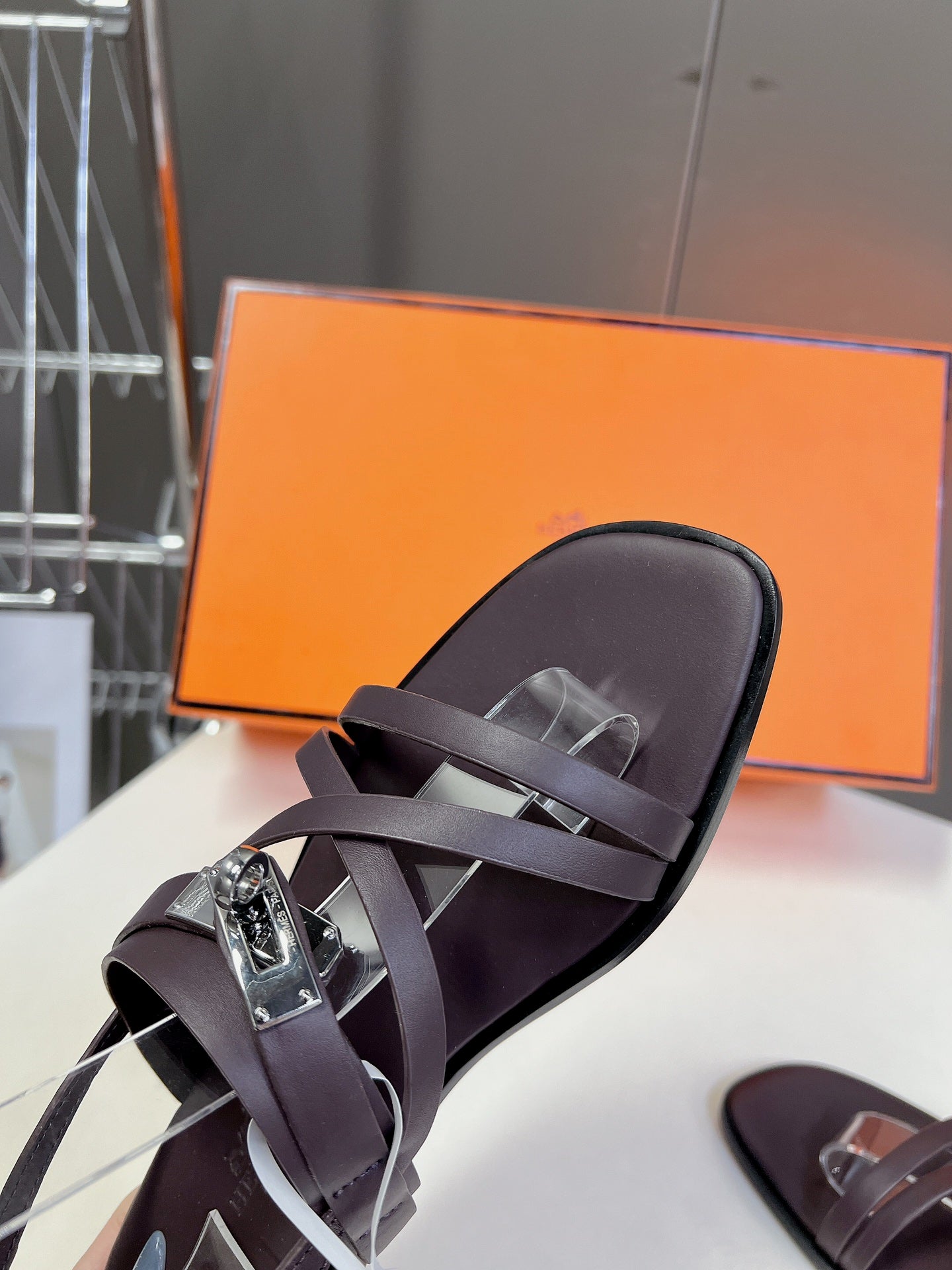 HERMES JUNE SANDAL CHOCOLATE CALFSKIN