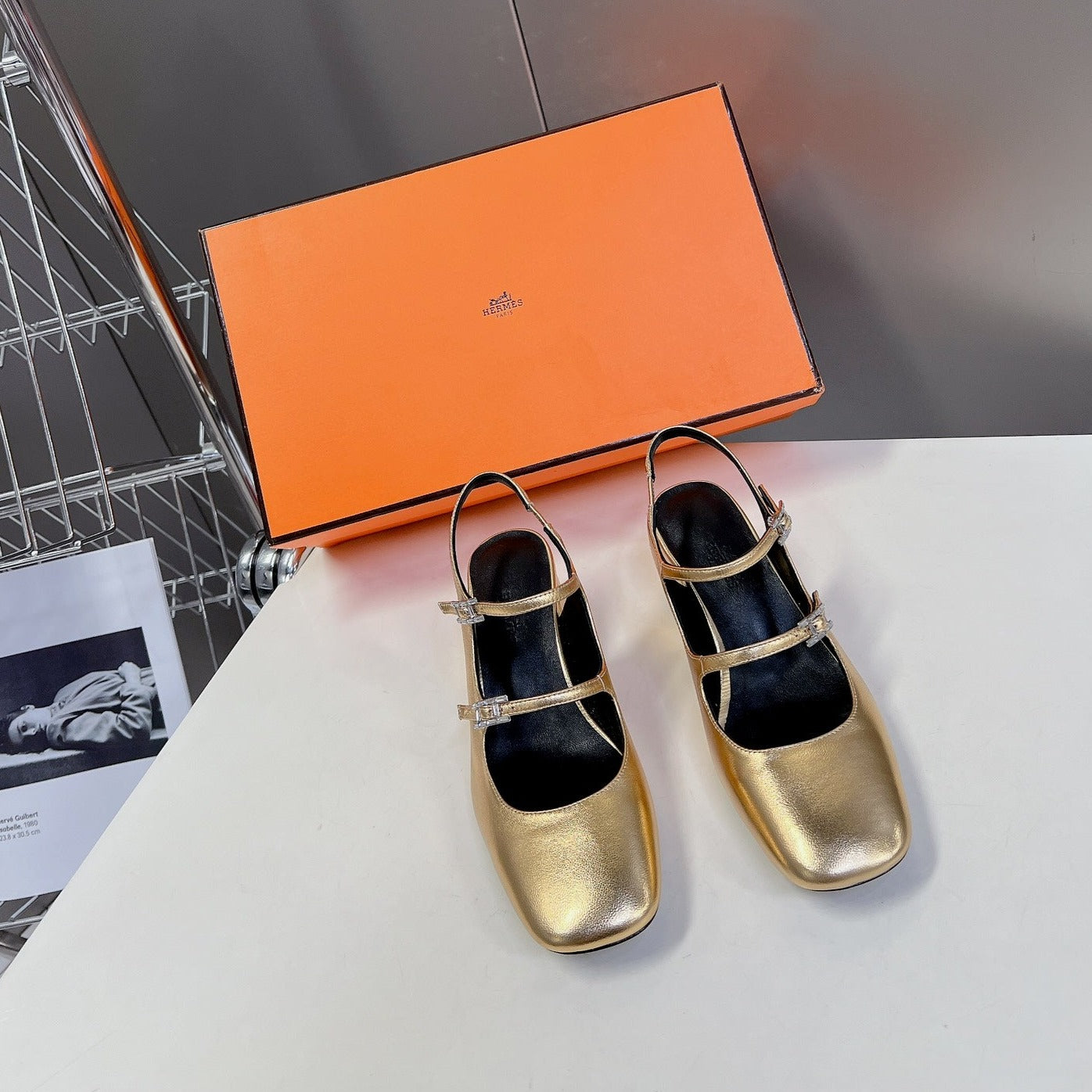 HERMES JACKIE 50 PUMP METALLIC GOLD LAMBSKIN