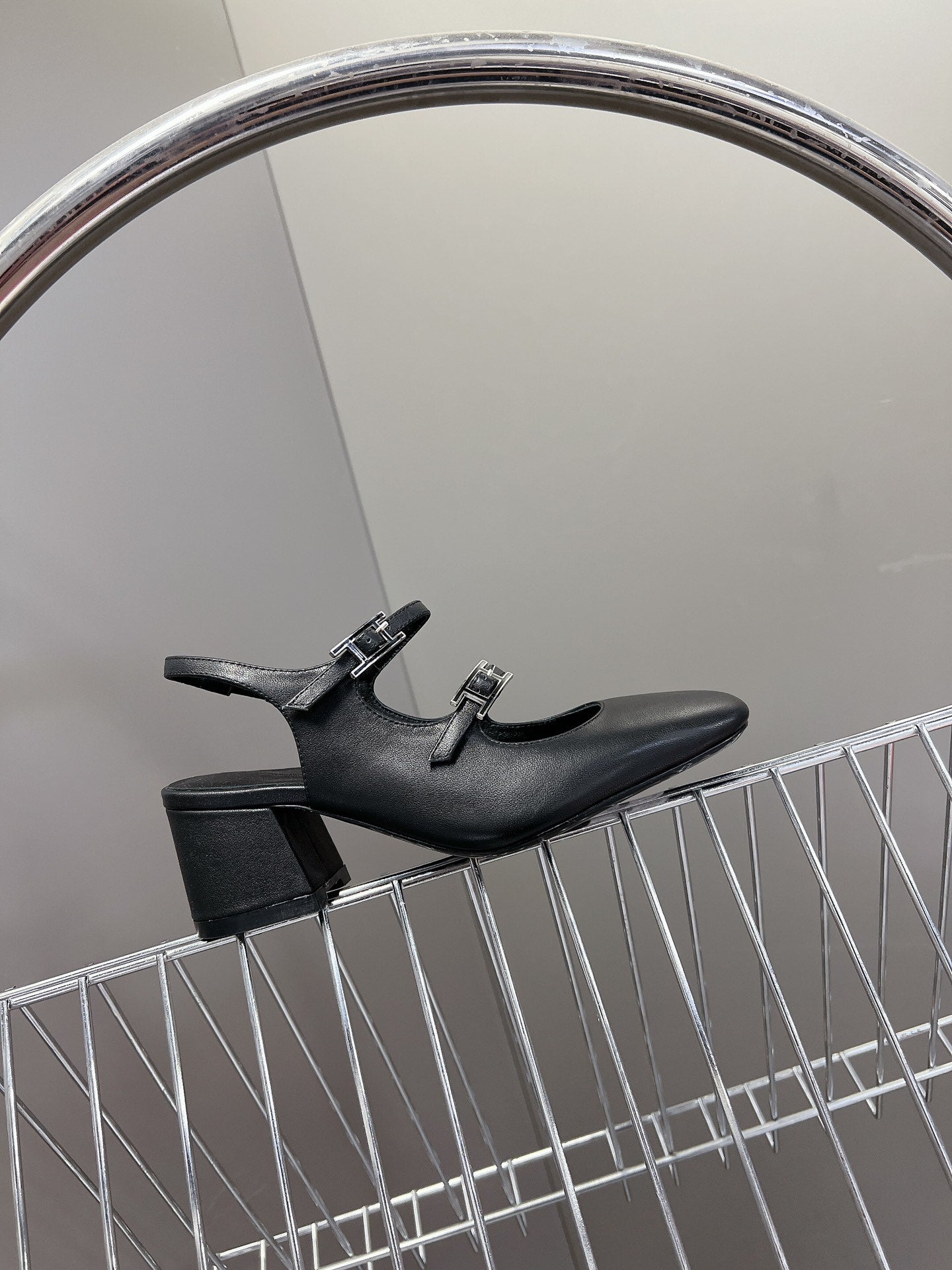 HERMES JACKIE 50 PUMP BLACK LAMBSKIN