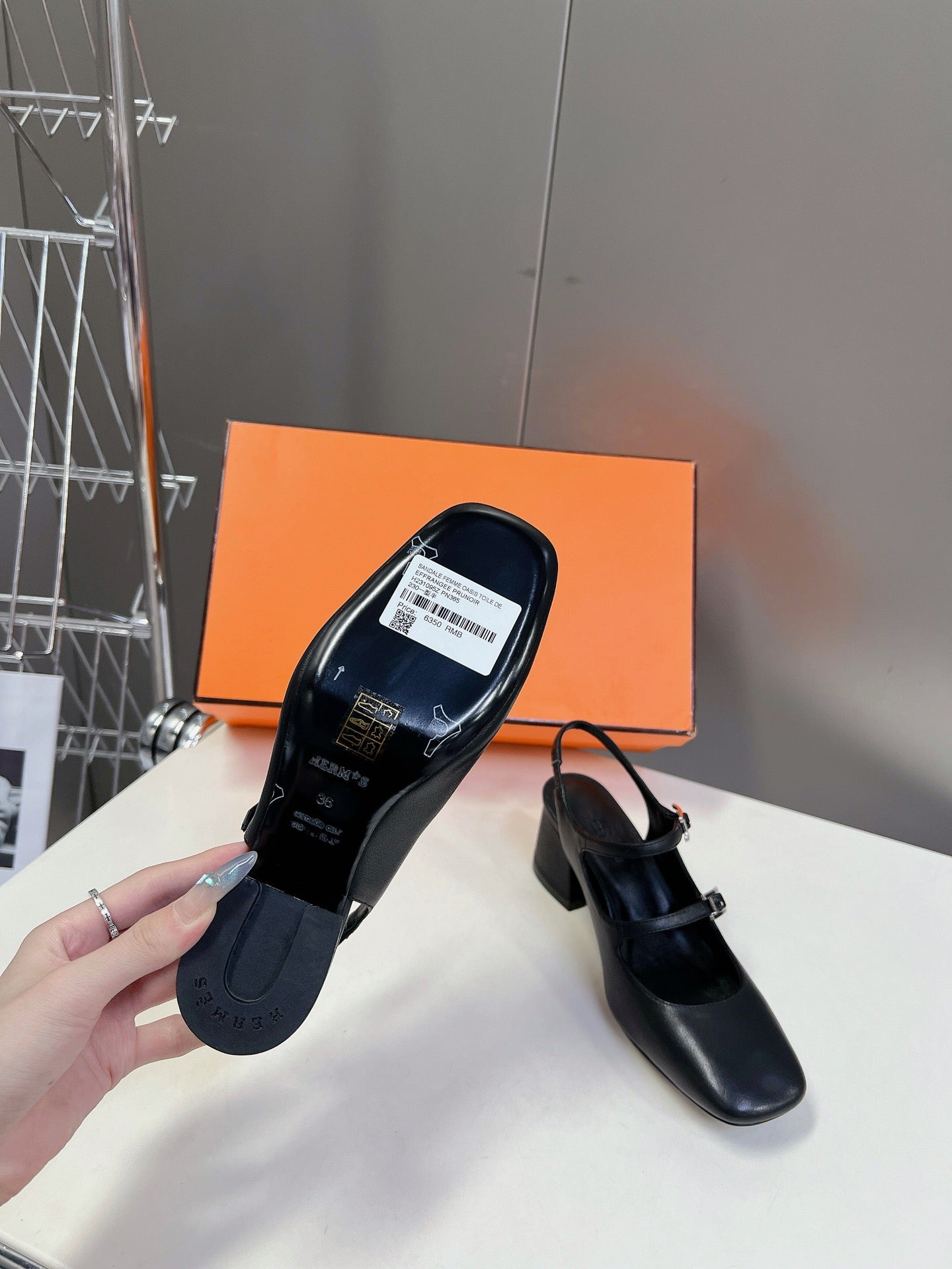 HERMES JACKIE 50 PUMP BLACK LAMBSKIN