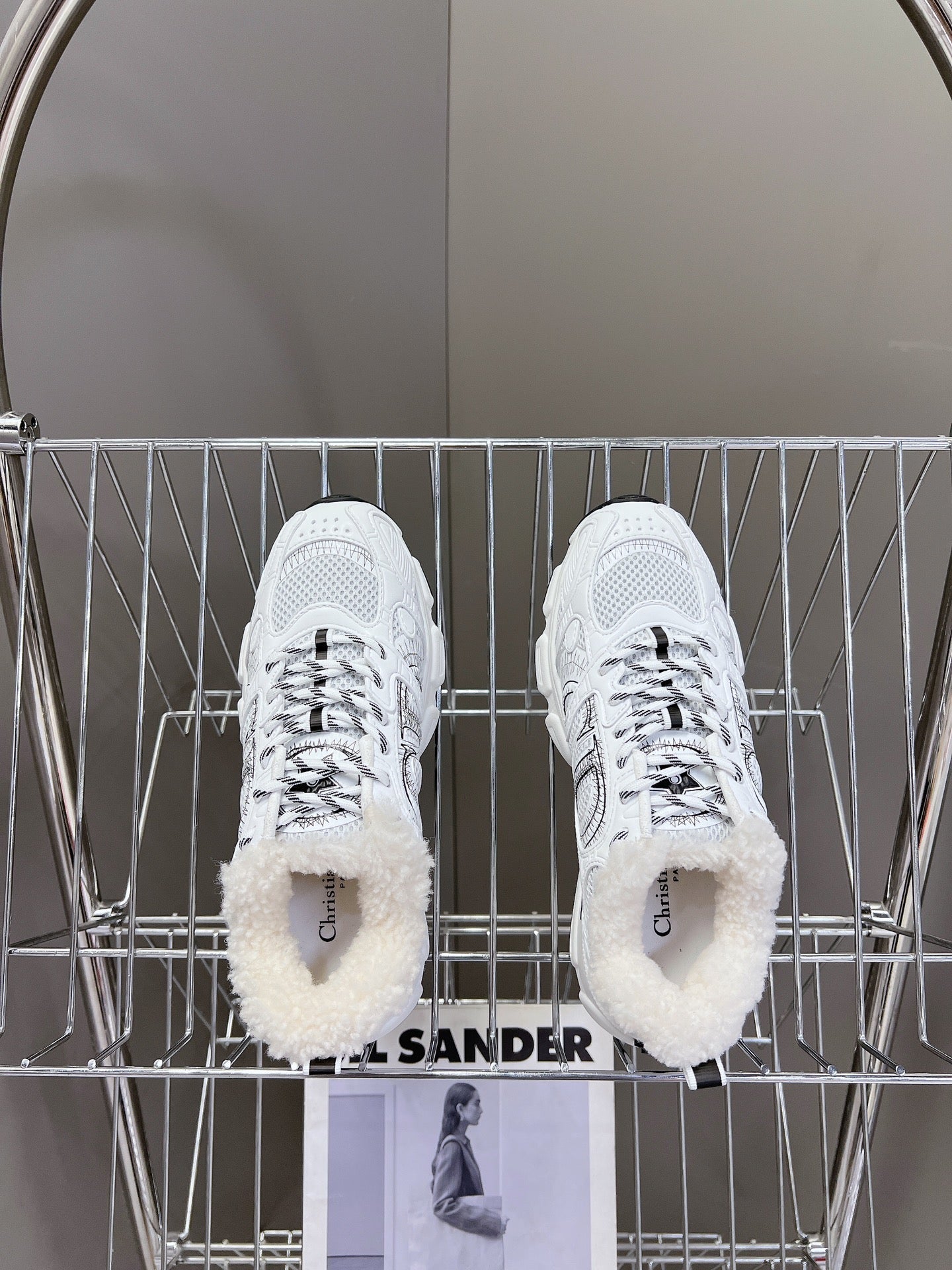 DIOR CHRONO SNEAKER 25S IN WHITE LAMBSKIN AND MESH FABRIC