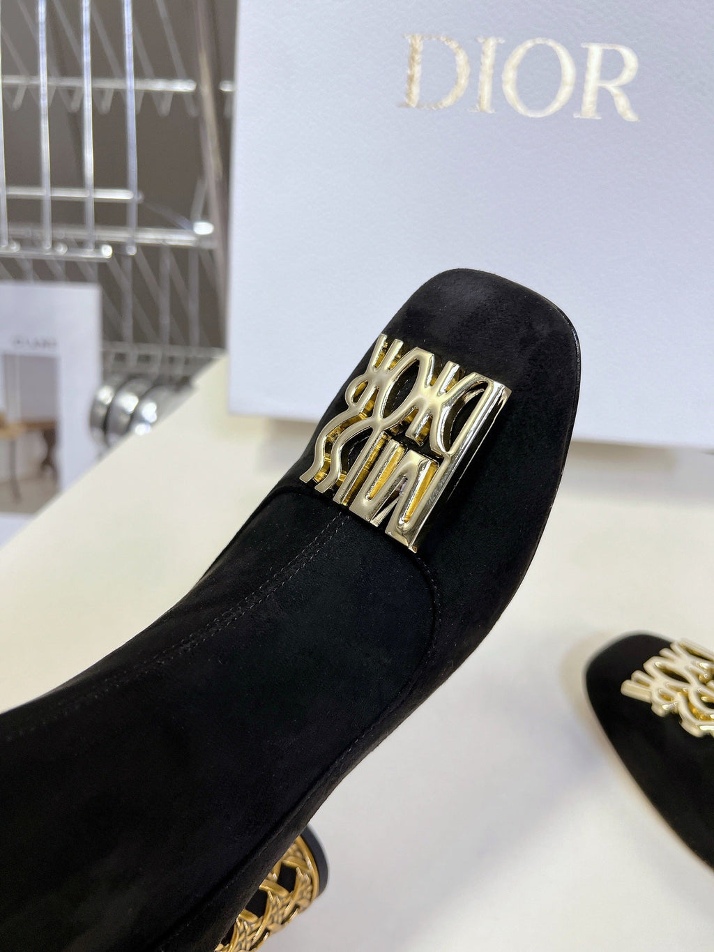 DIOR ICON HEELED ANKLE BOOT BLACK SUEDE 8 CM WITH GOLD LOGO