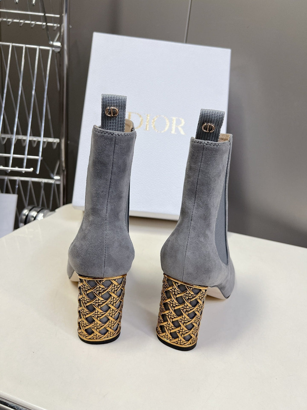 DIOR ICON HEELED ANKLE BOOT COOL GRAY SUEDE 8 CM