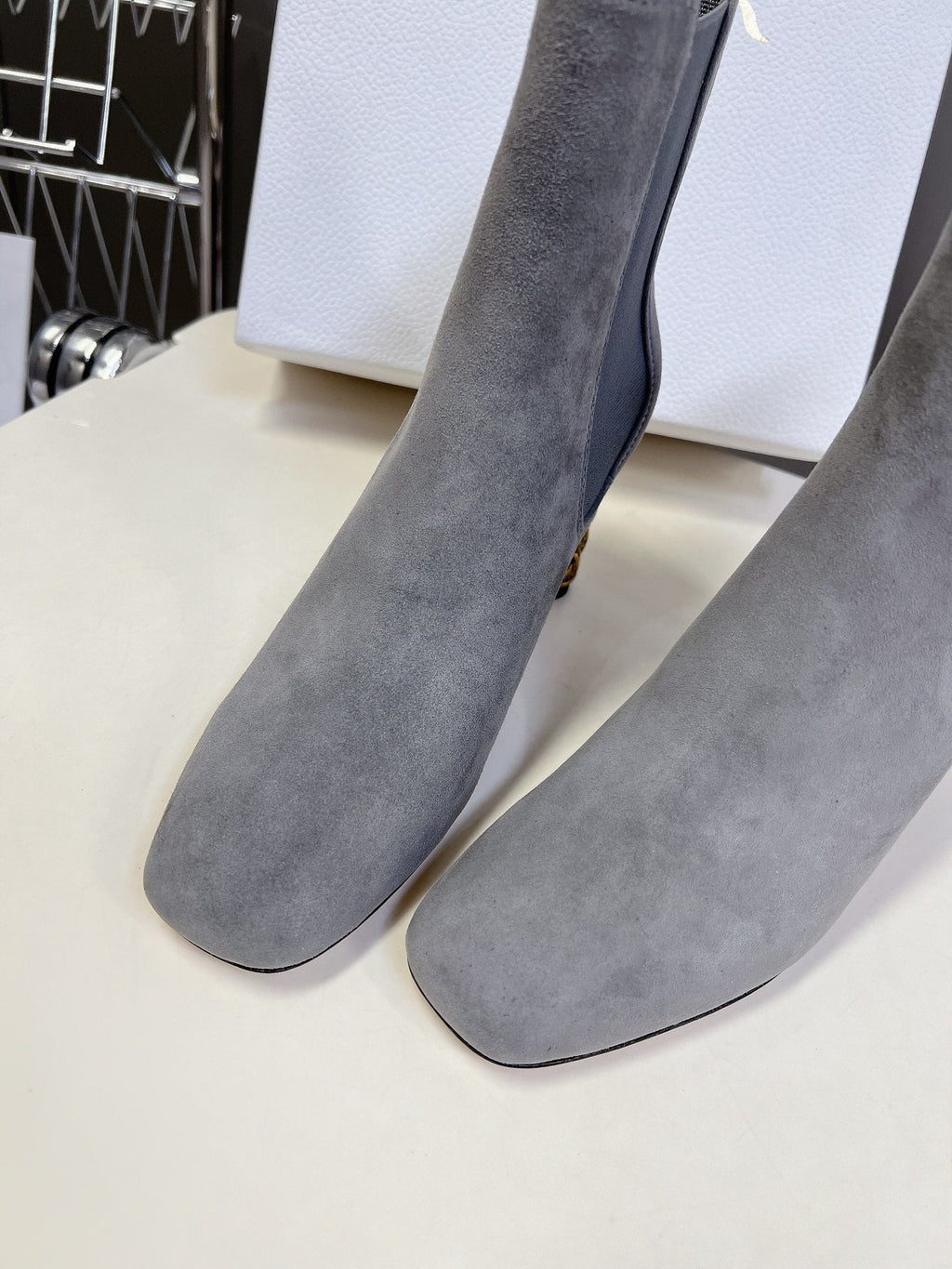 DIOR ICON HEELED ANKLE BOOT COOL GRAY SUEDE 8 CM