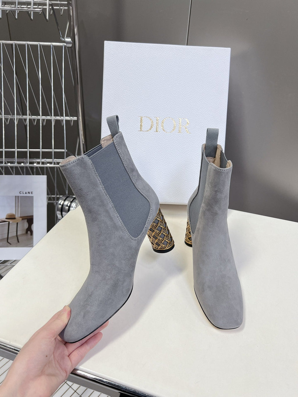 DIOR ICON HEELED ANKLE BOOT COOL GRAY SUEDE 8 CM