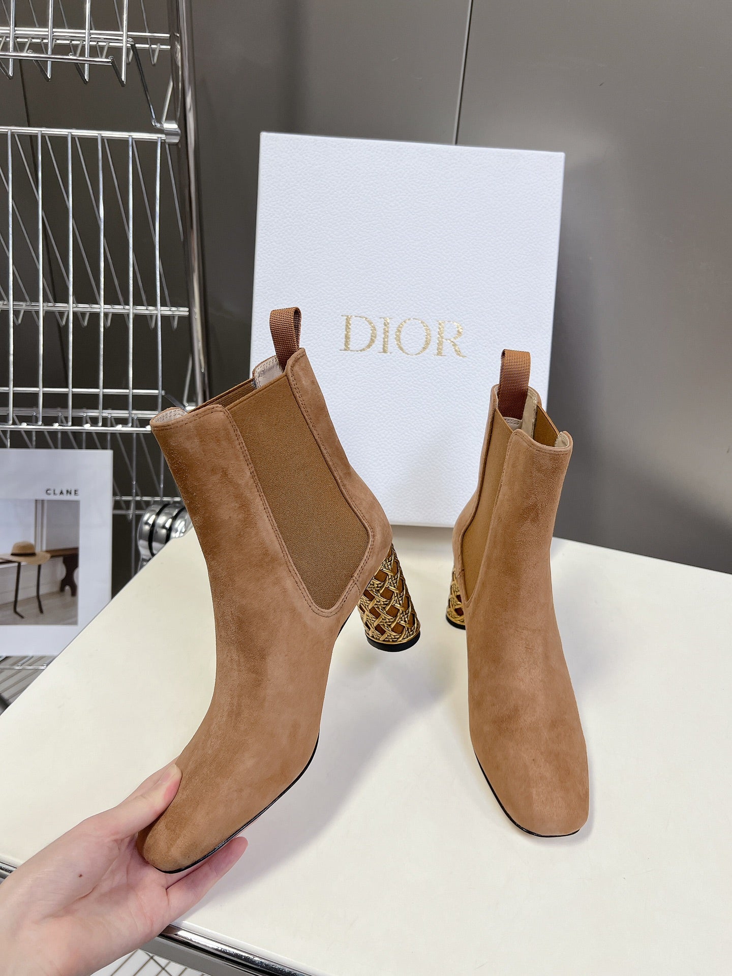 DIOR ICON HEELED ANKLE BOOT CIDER BROWN SUEDE 8 CM