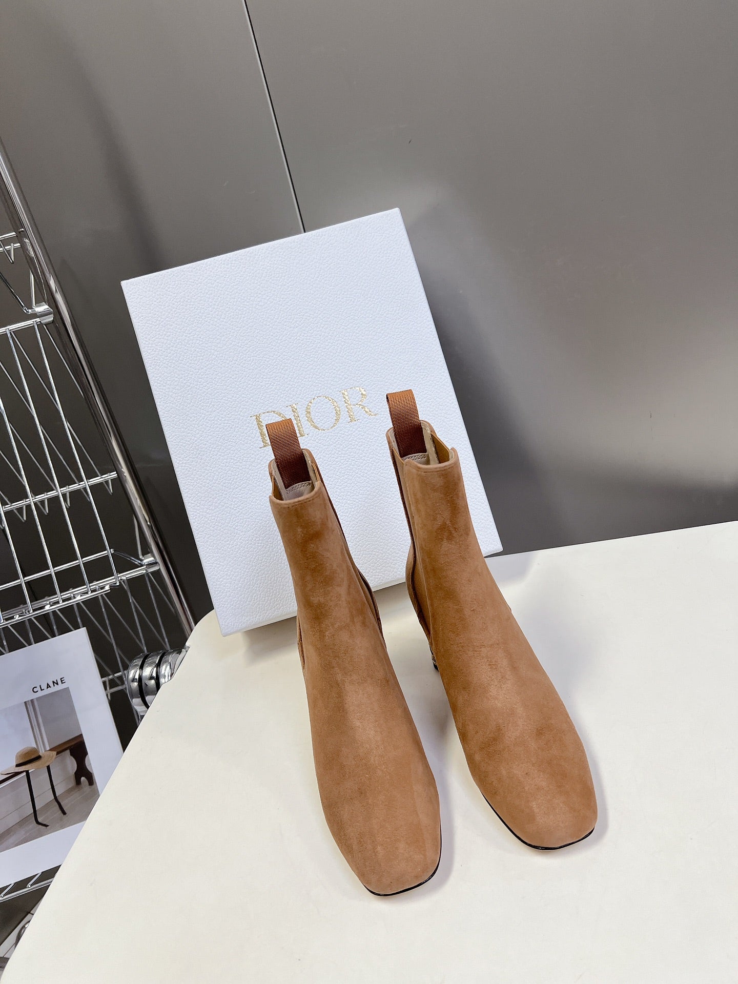 DIOR ICON HEELED ANKLE BOOT CIDER BROWN SUEDE 8 CM