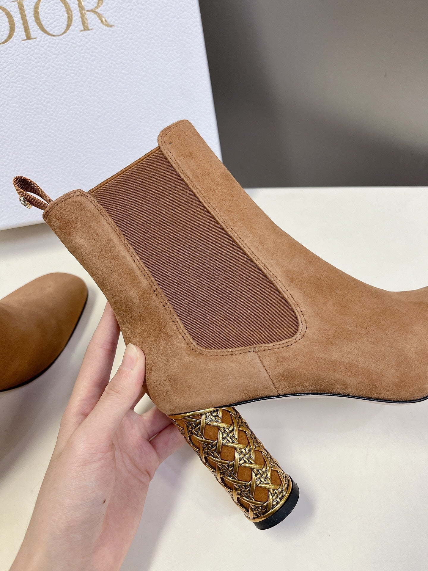 DIOR ICON HEELED ANKLE BOOT CIDER BROWN SUEDE 8 CM