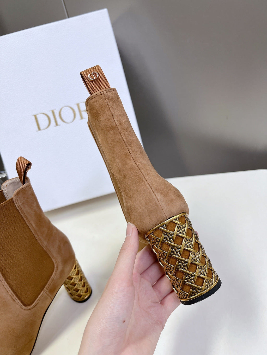 DIOR ICON HEELED ANKLE BOOT CIDER BROWN SUEDE 8 CM
