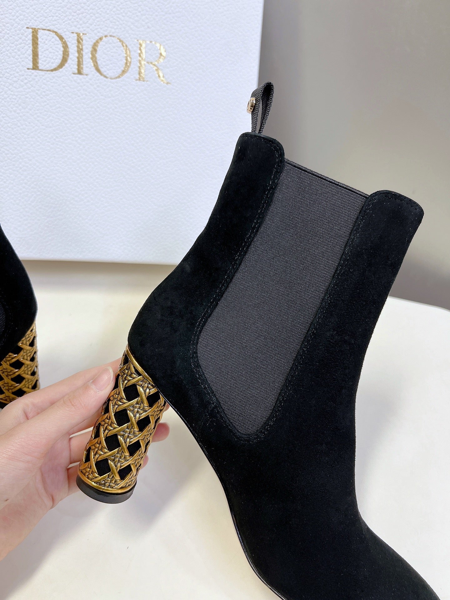 DIOR ICON HEELED ANKLE BOOT BLACK SUEDE 8 CM
