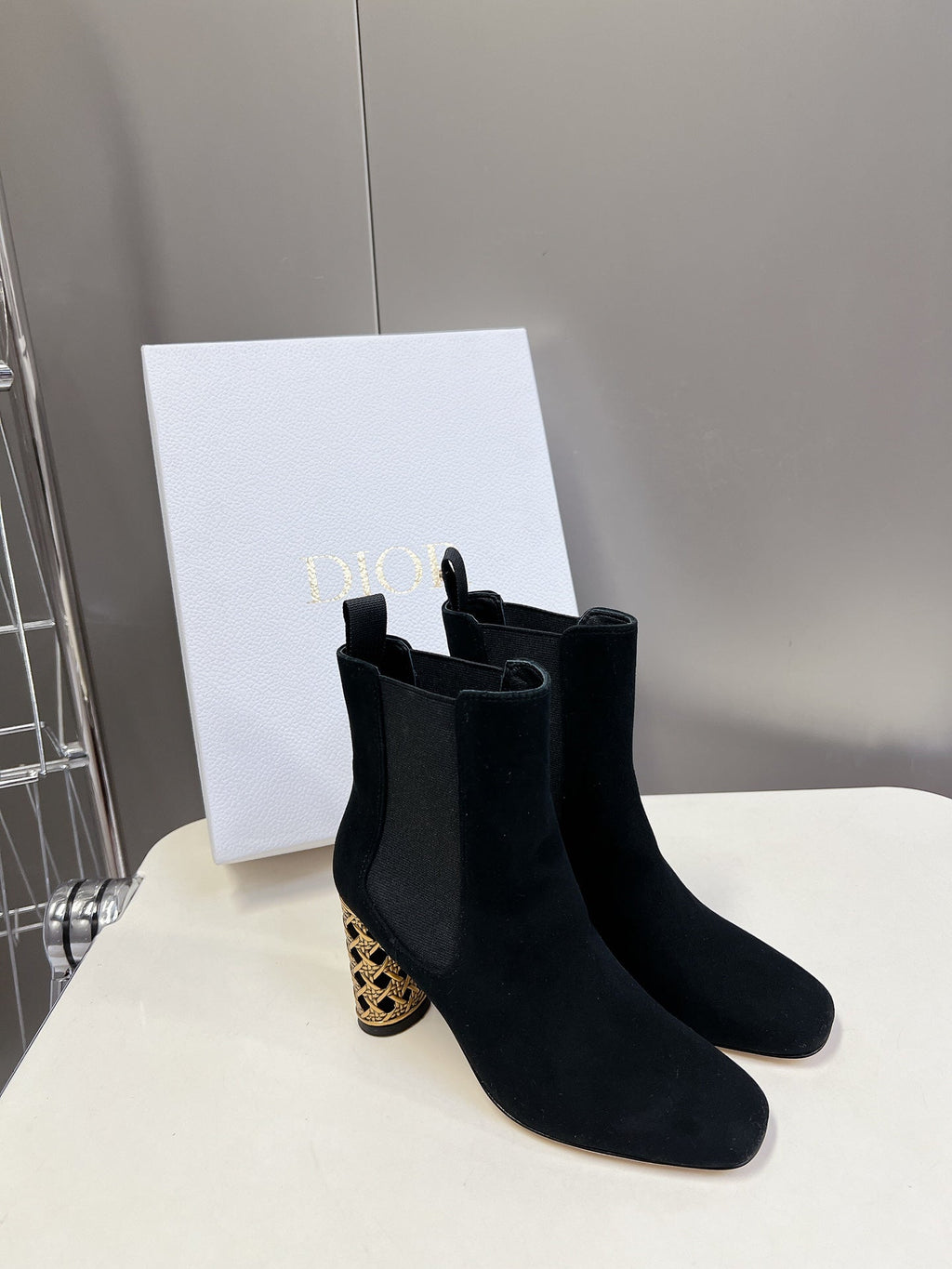 DIOR ICON HEELED ANKLE BOOT BLACK SUEDE 8 CM
