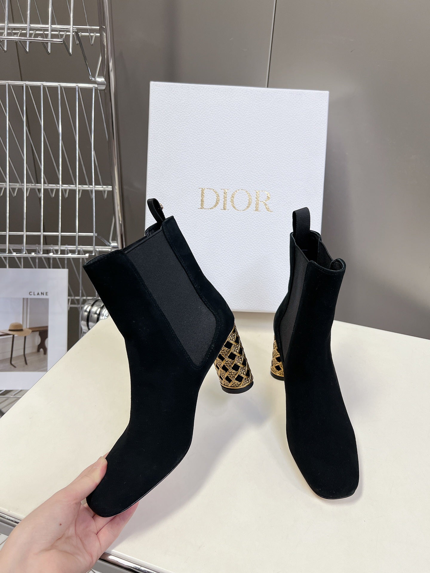 DIOR ICON HEELED ANKLE BOOT BLACK SUEDE 8 CM