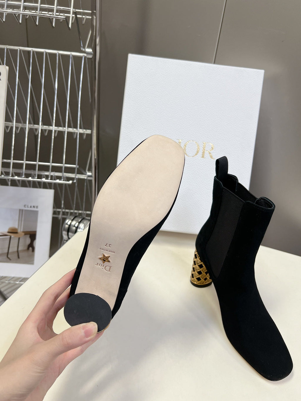 DIOR ICON HEELED ANKLE BOOT BLACK SUEDE 8 CM