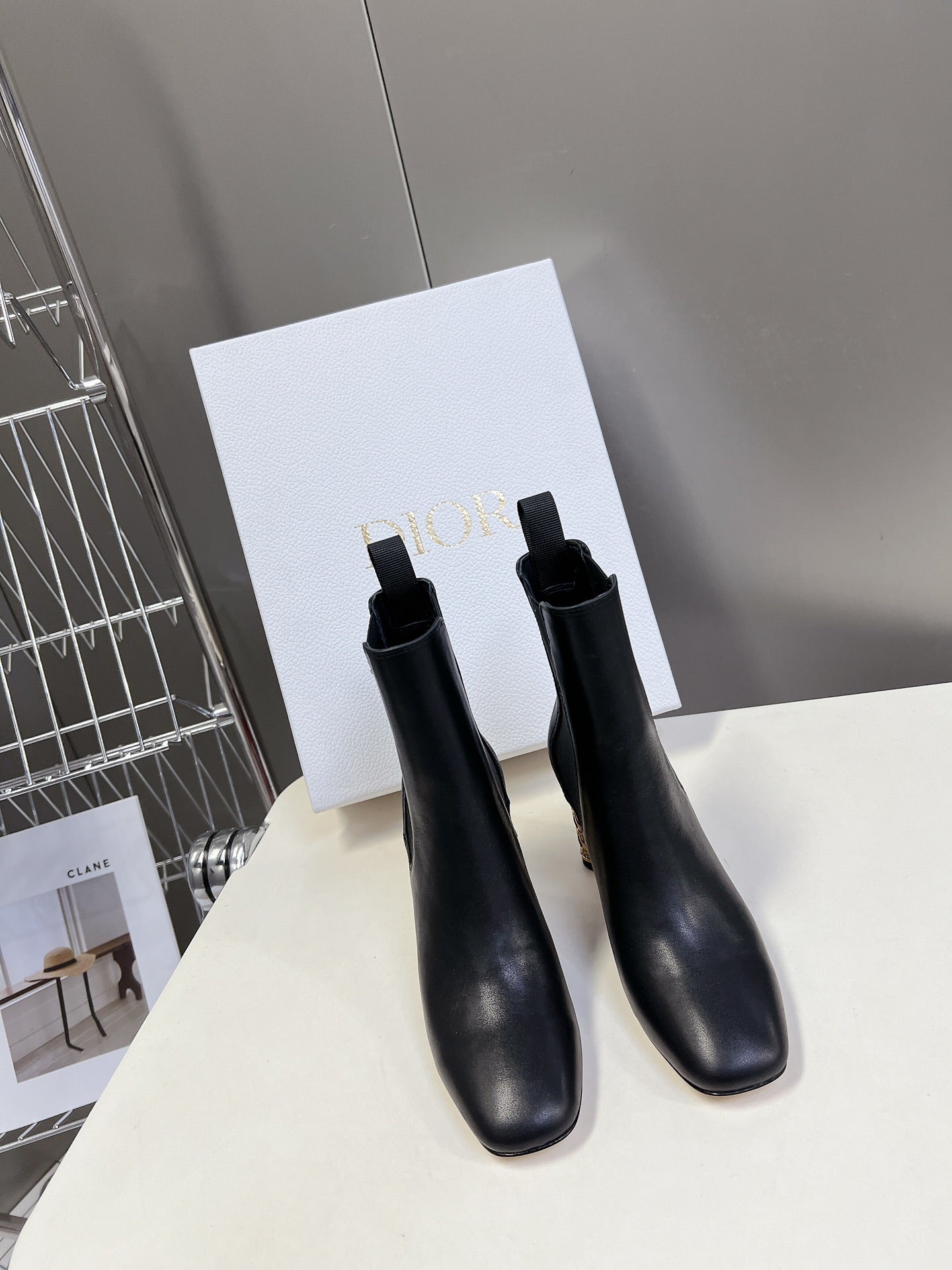 DIOR ICON HEELED ANKLE BOOT BLACK CALFSKIN 8 CM