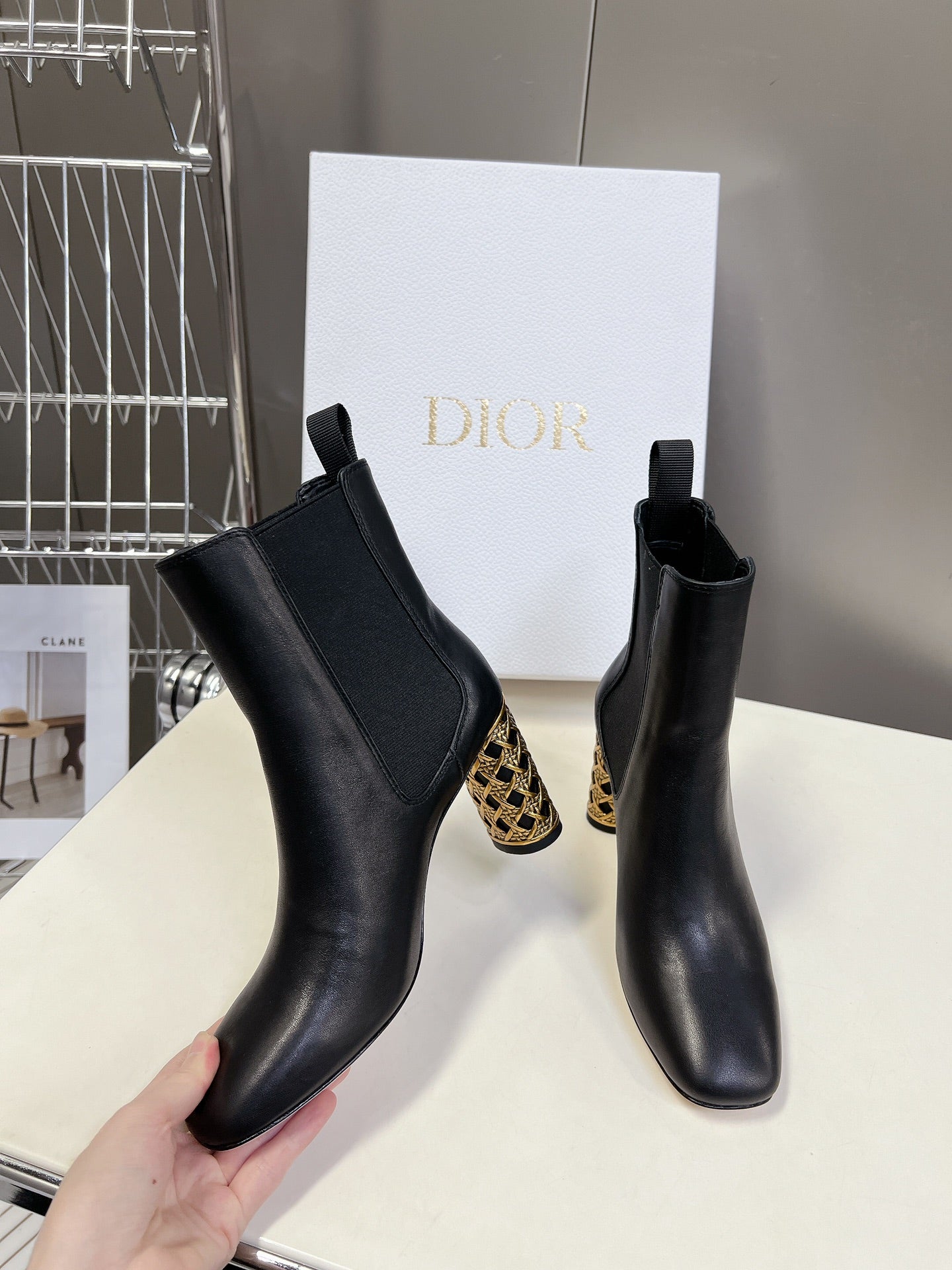 DIOR ICON HEELED ANKLE BOOT BLACK CALFSKIN 8 CM