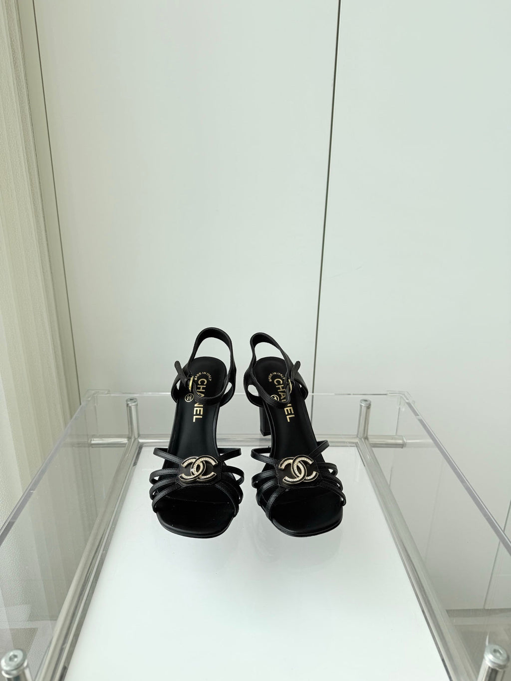 CHANEL HIGH HEEL SANDALS 85 MM IN BLACK LAMBSKIN