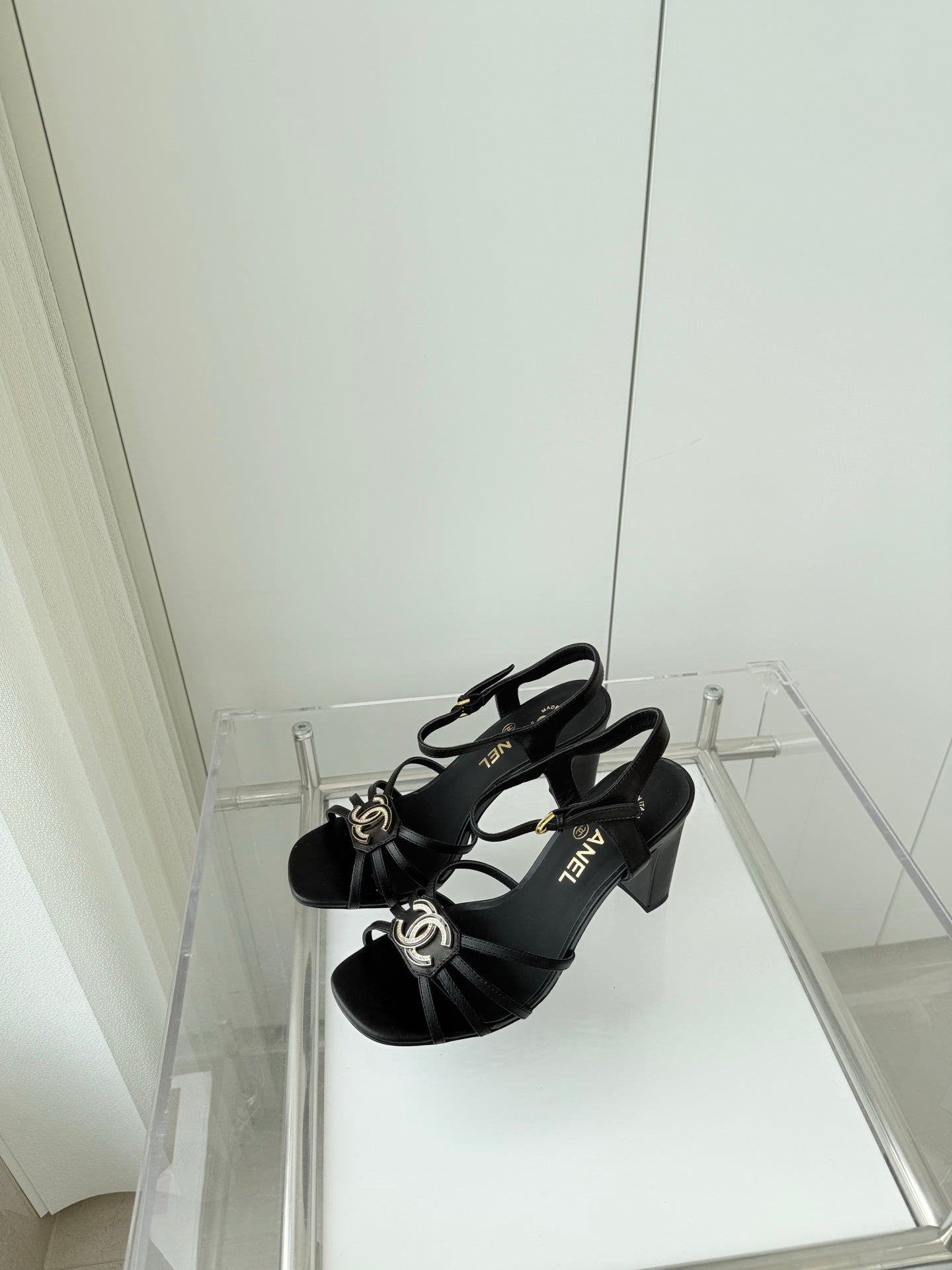 CHANEL HIGH HEEL SANDALS 85 MM IN BLACK LAMBSKIN