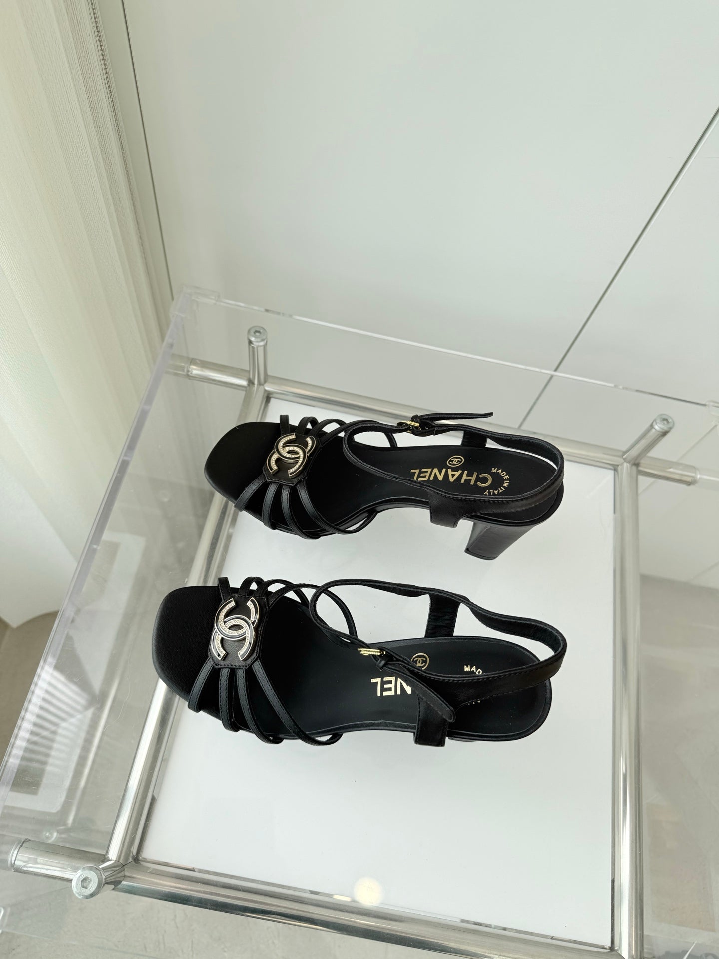 CHANEL HIGH HEEL SANDALS 85 MM IN BLACK LAMBSKIN