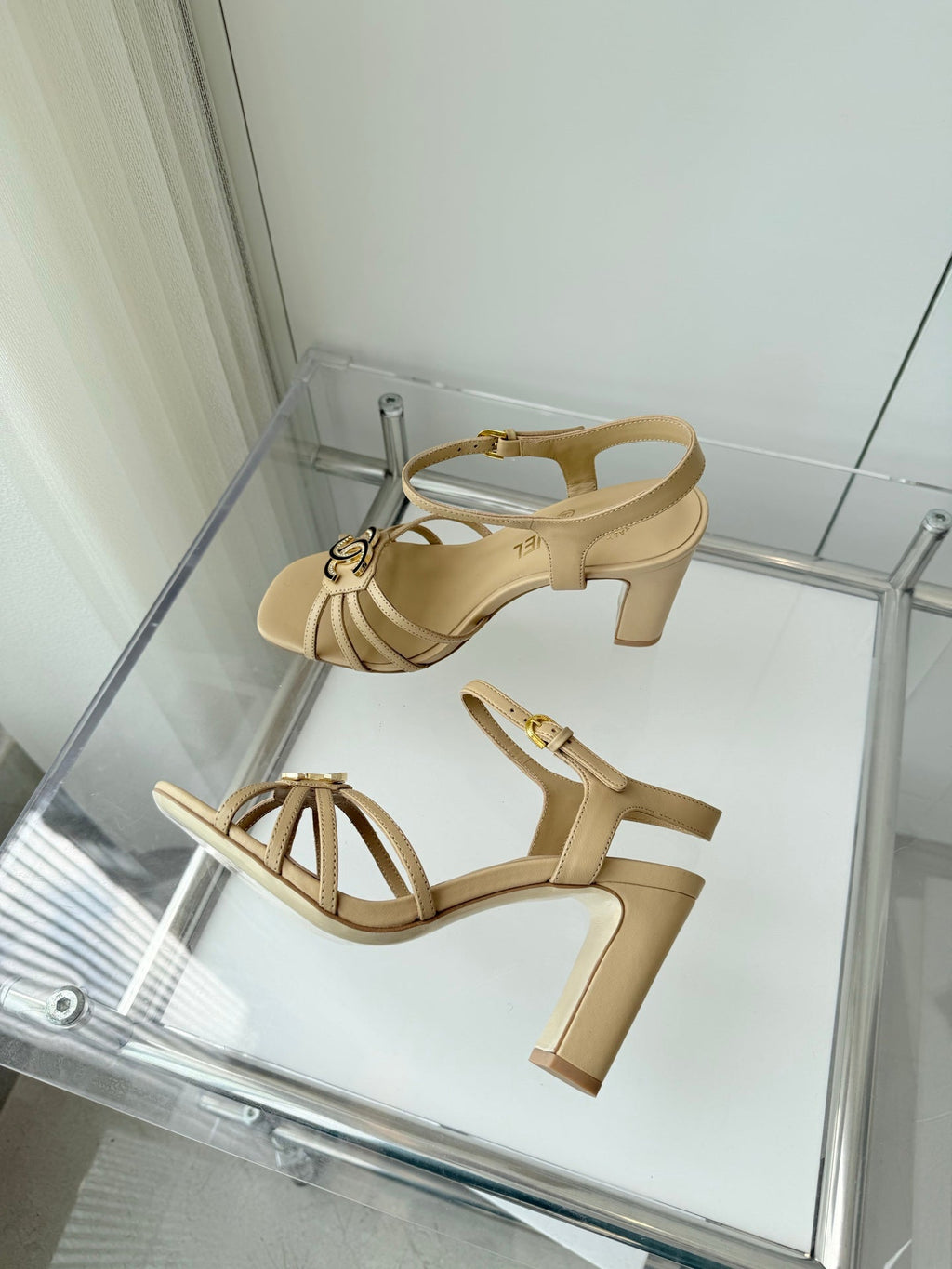 CHANEL HIGH HEEL SANDALS 85 MM IN FLAX YELLOW LAMBSKIN