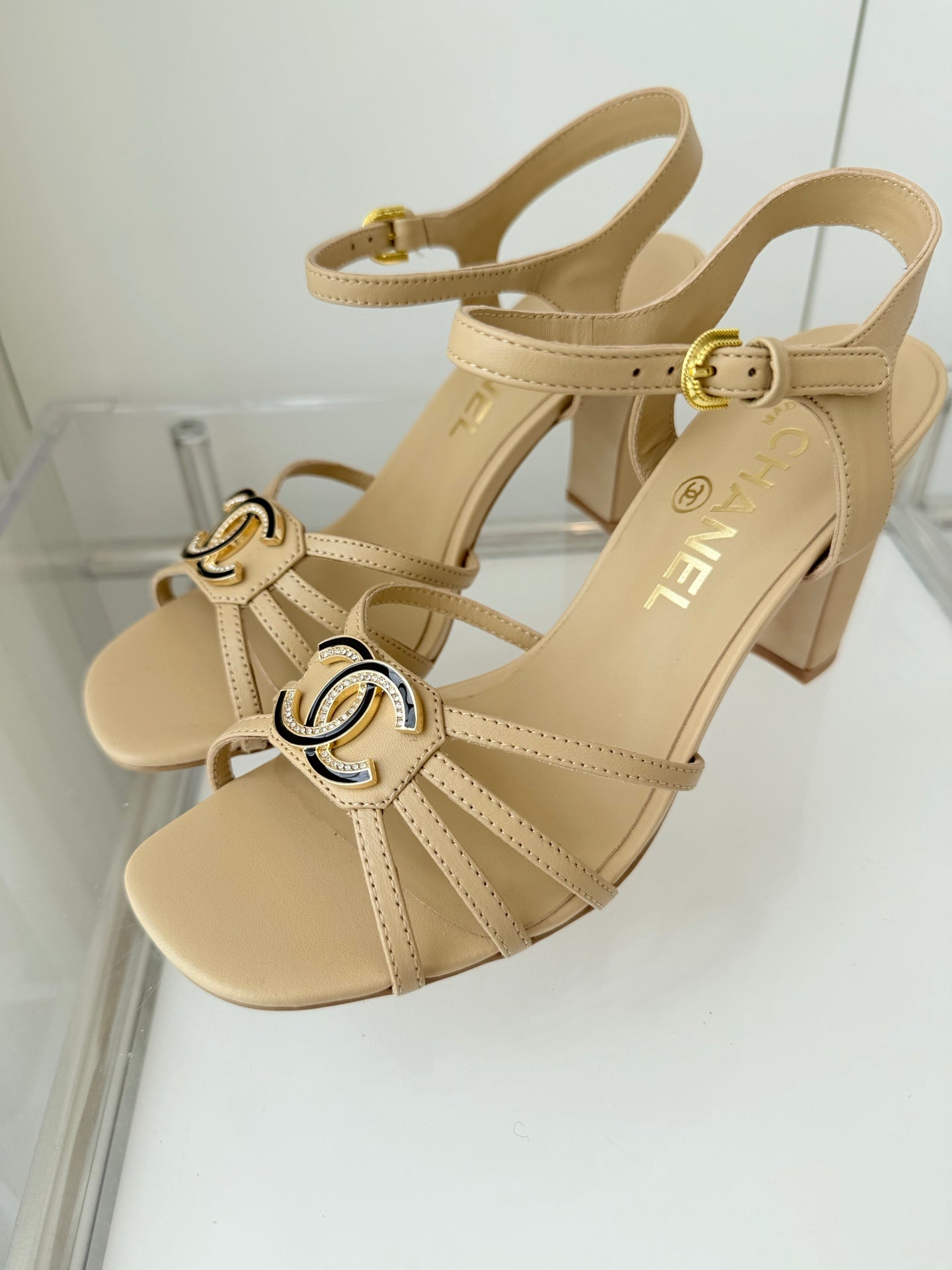 CHANEL HIGH HEEL SANDALS 85 MM IN FLAX YELLOW LAMBSKIN
