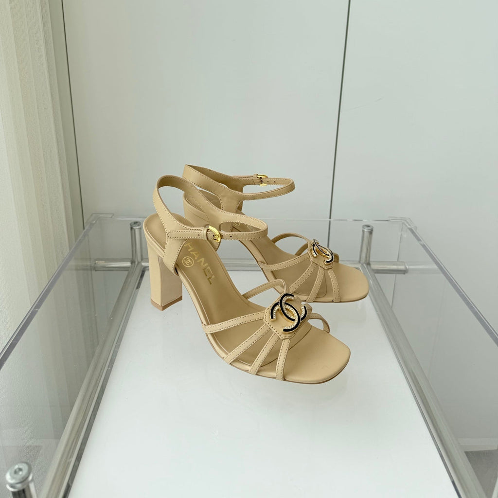 CHANEL HIGH HEEL SANDALS 85 MM IN FLAX YELLOW LAMBSKIN