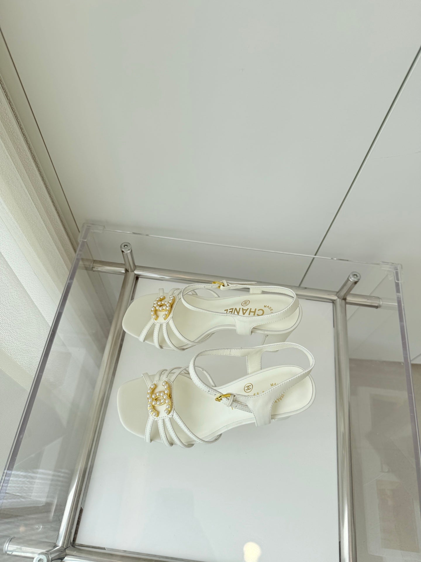CHANEL HIGH HEEL SANDALS 85 MM IN WHITE LAMBSKIN