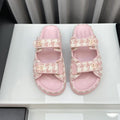 CHANEL dad sandals pink white mules