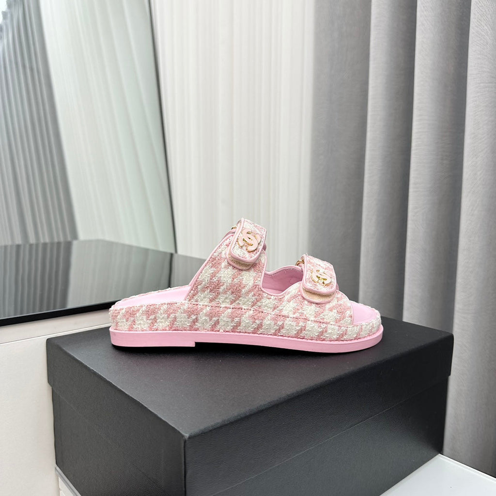CHANEL dad sandals pink white mules