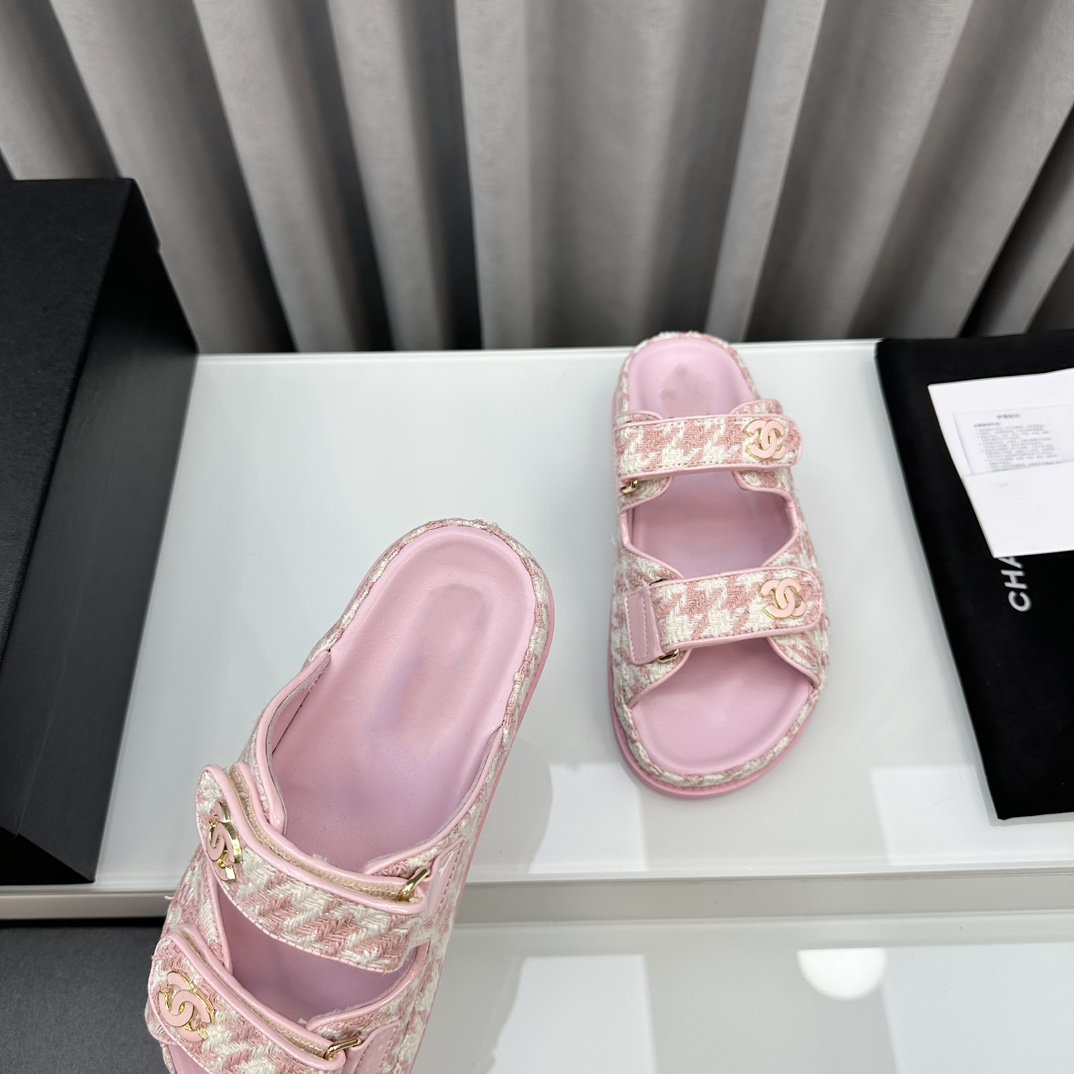 CHANEL dad sandals pink white mules