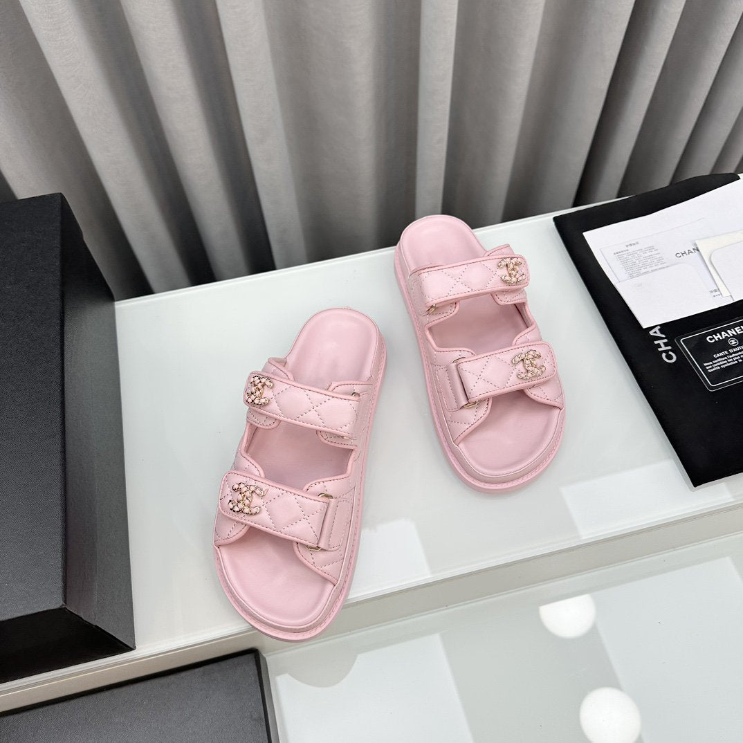CHANEL dad sandals pink lambskin mules