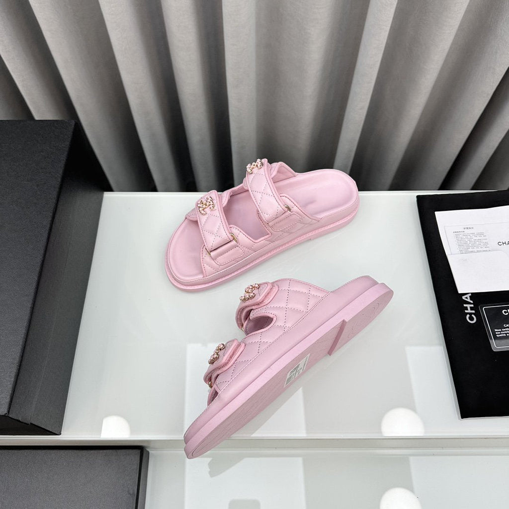 CHANEL dad sandals pink lambskin mules