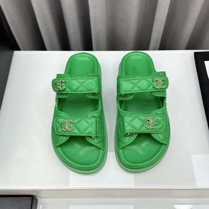 CHANEL dad sandals greean lambskin mules