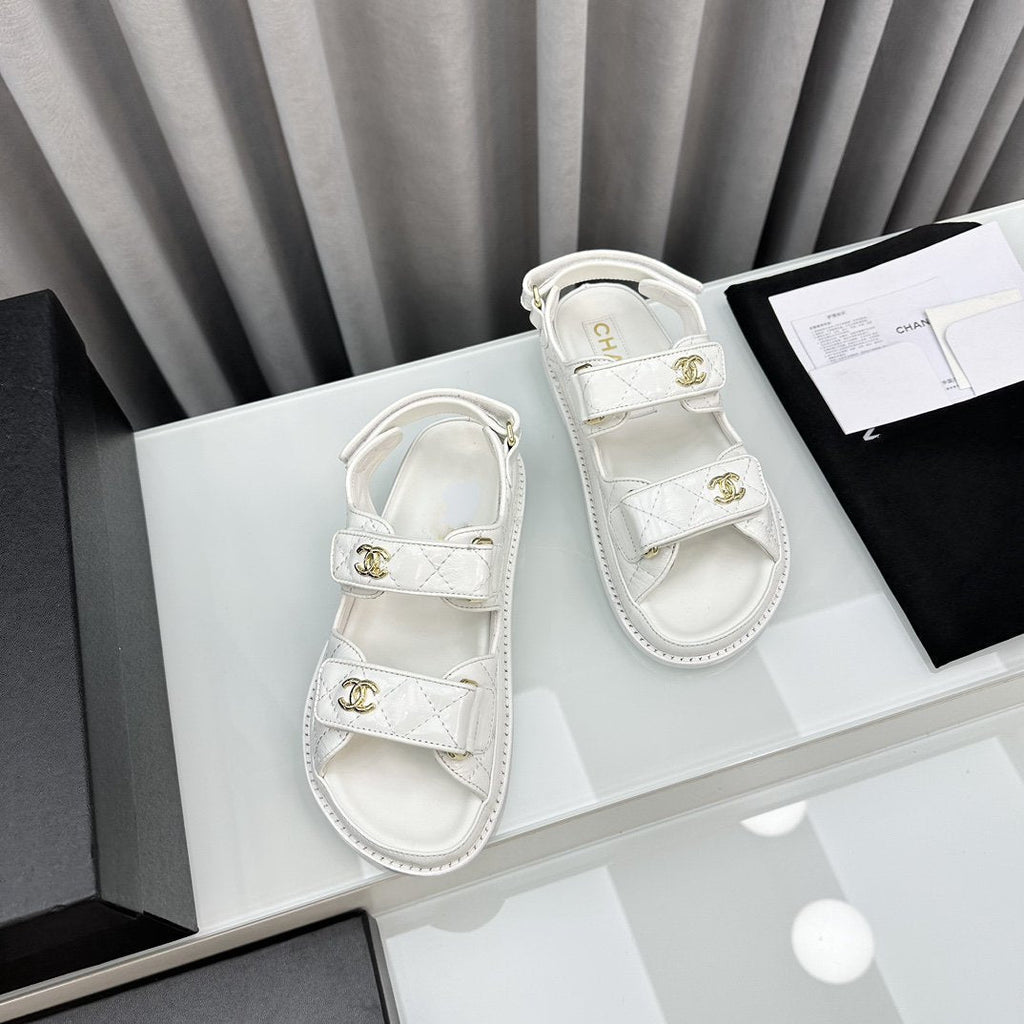 CHANEL dad sandals white pantet lambskin