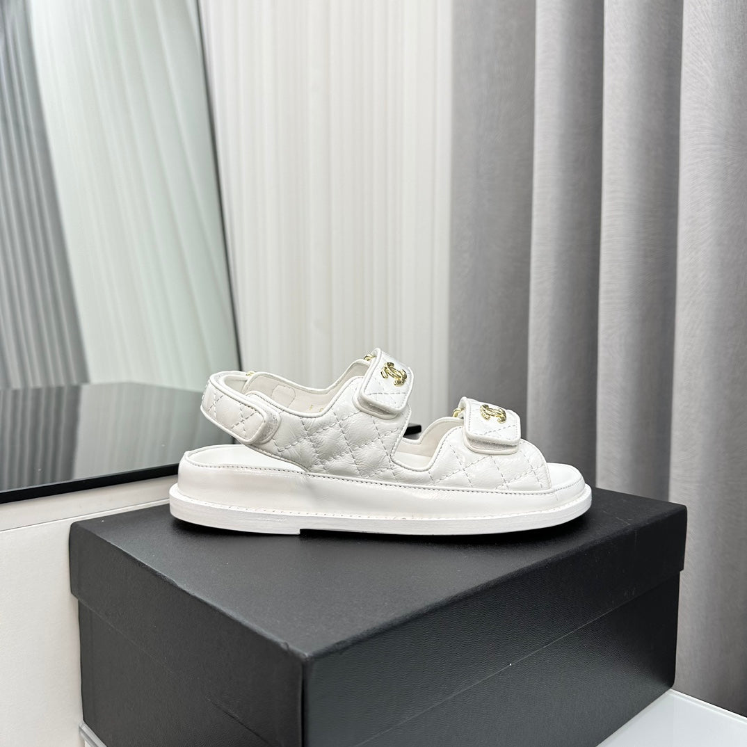 CHANEL dad sandals white pantet lambskin