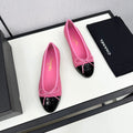 CHANEL BALLET FLATS IN BRIGHT PINK TWEED AND BLACK CALFSKIN