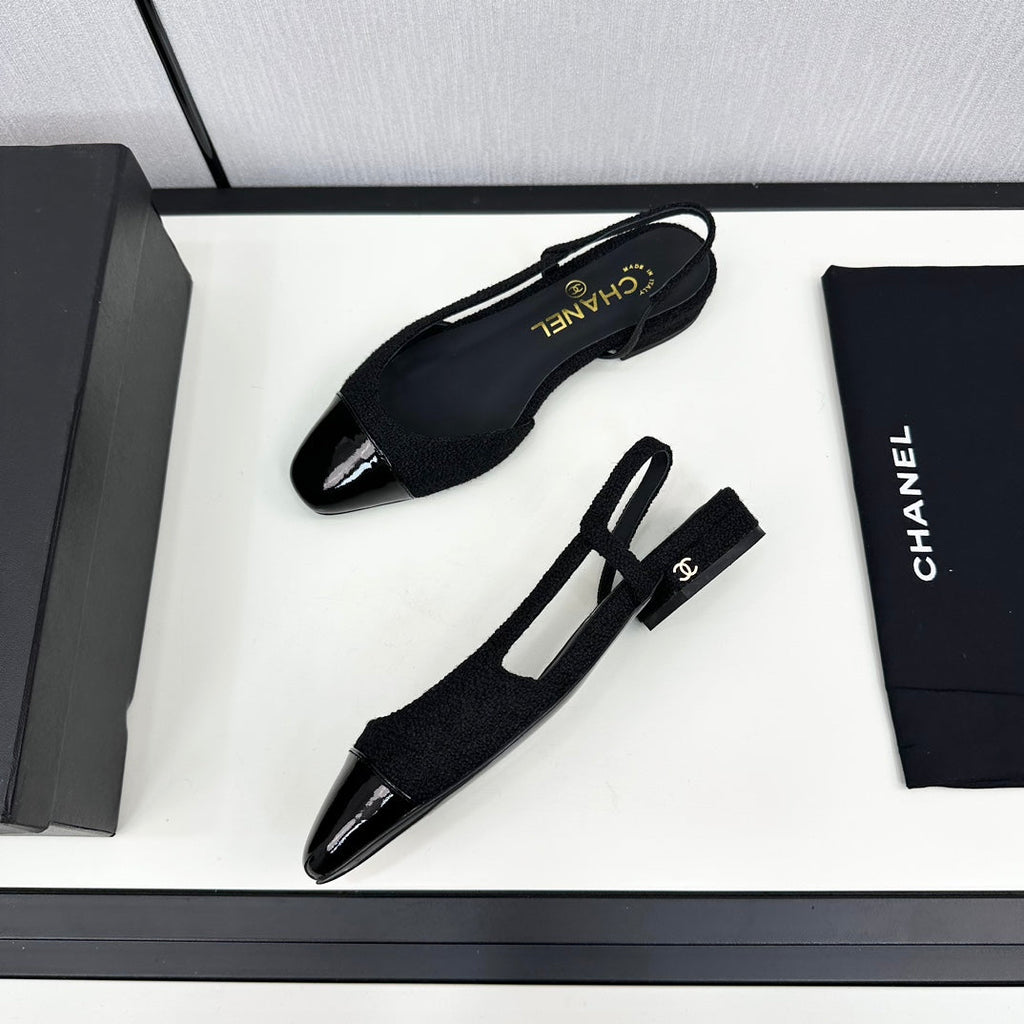 CHANEL SLINGBACK BLACK TWEED AND CALFSKIN